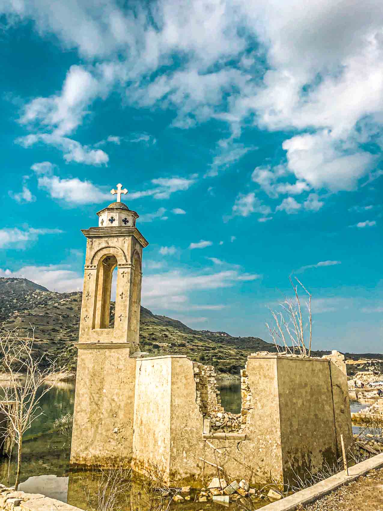 Sunken church in Kouris dam Cyprus
