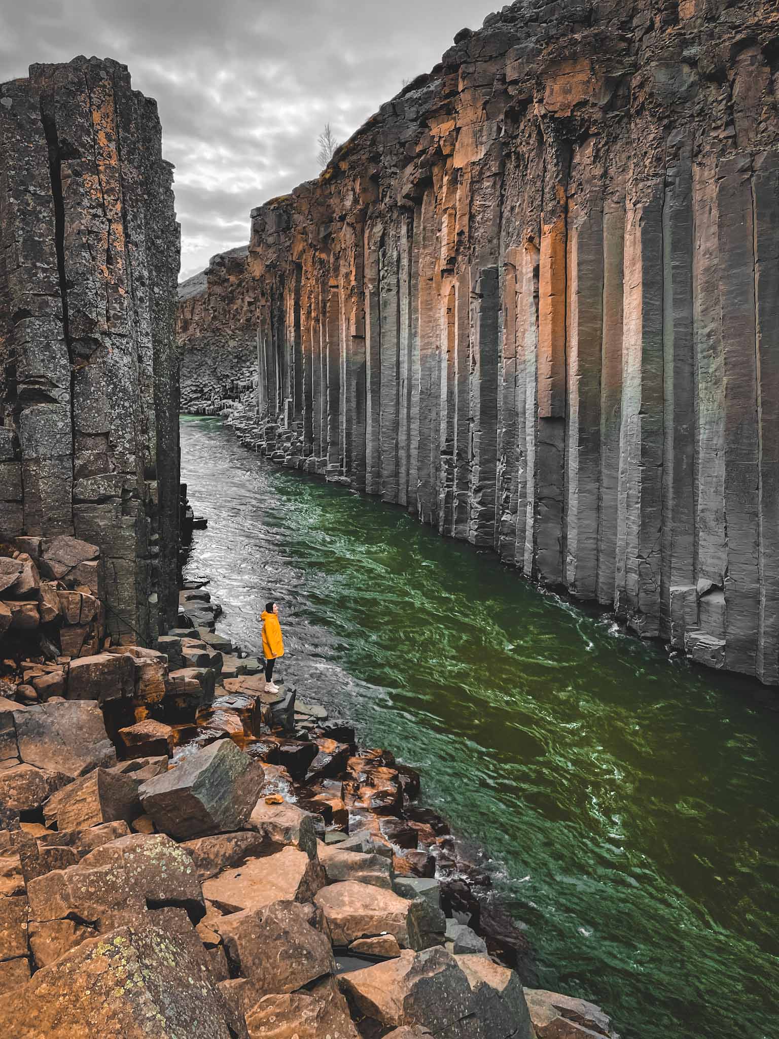 Studlagil canyon in iceland with the basalt columns