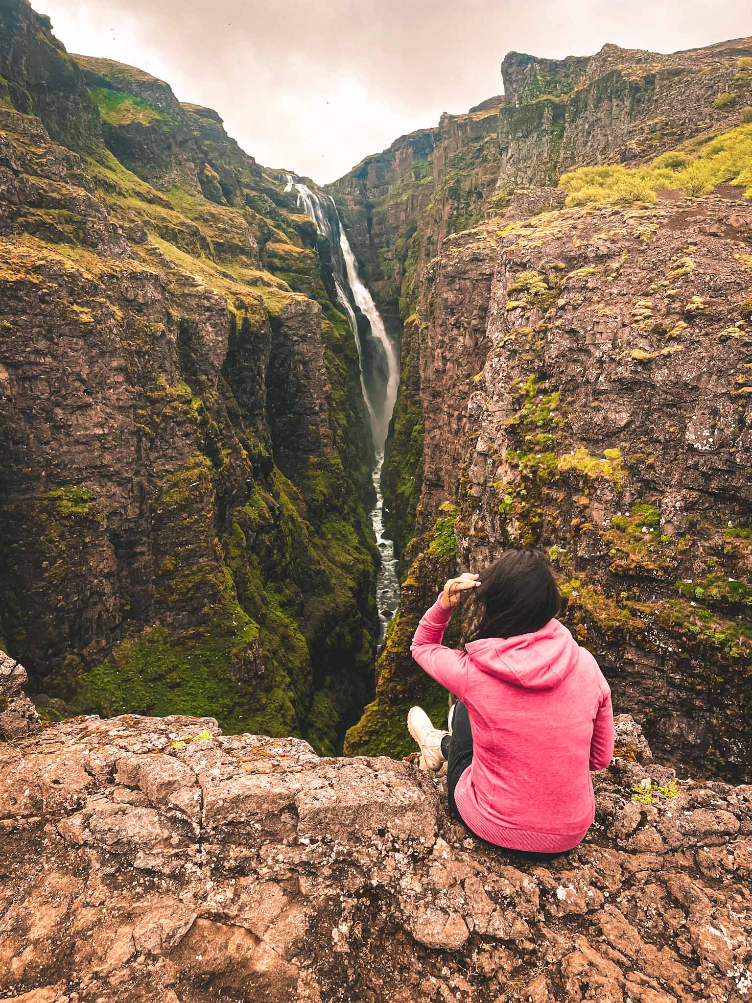 The famous Glymur waterfall in Iceland