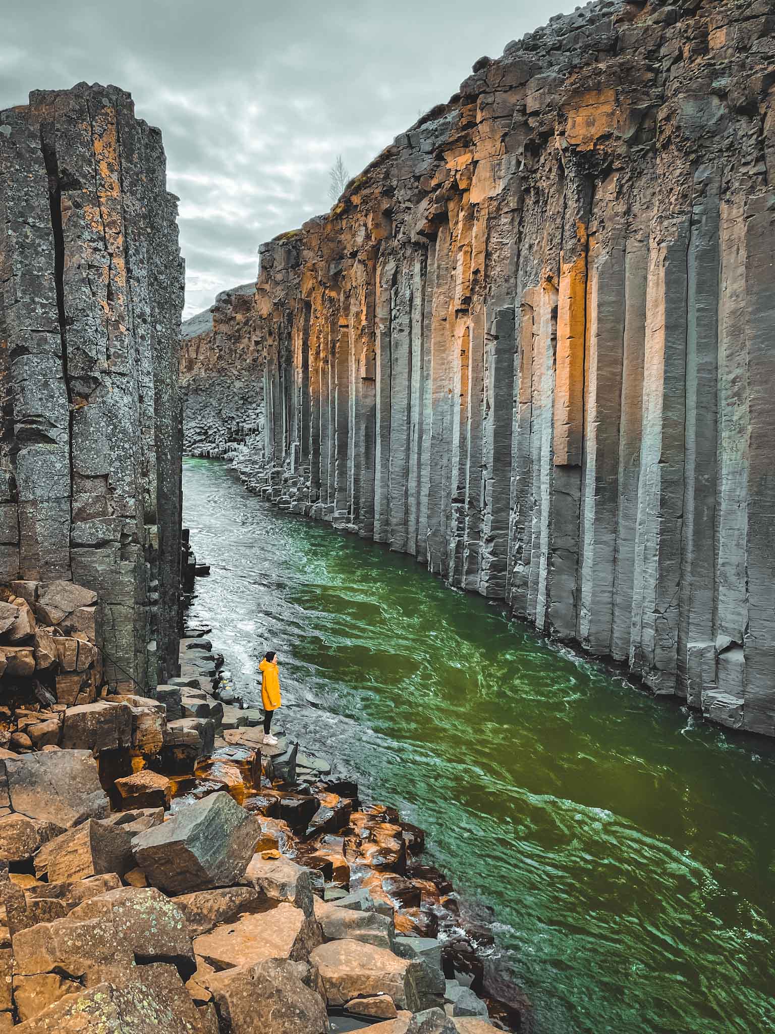 Studlagil canyon in iceland with the basalt columns