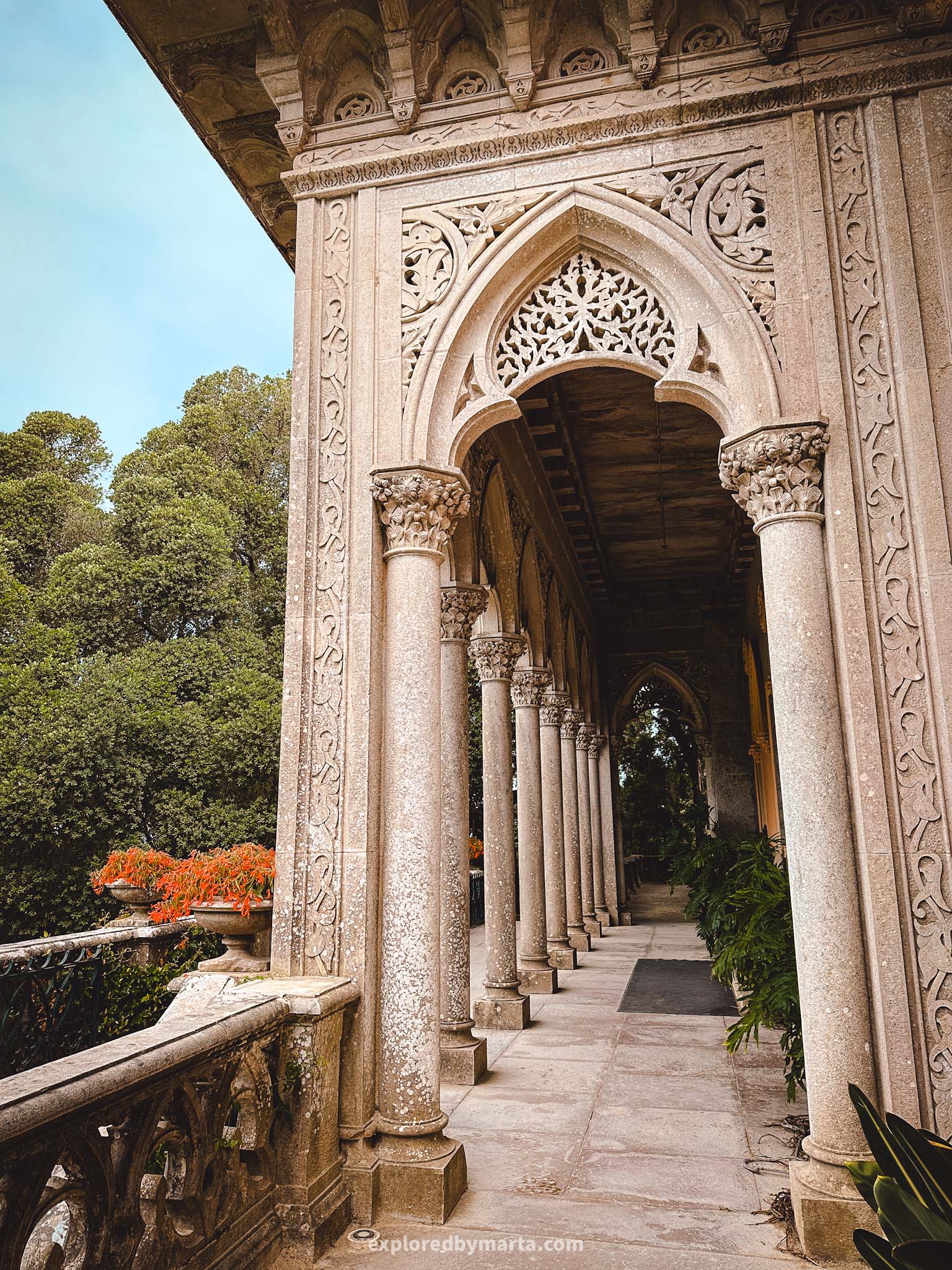 Sintra, Portugal-balcony and gardens of the Palace of Monserrate