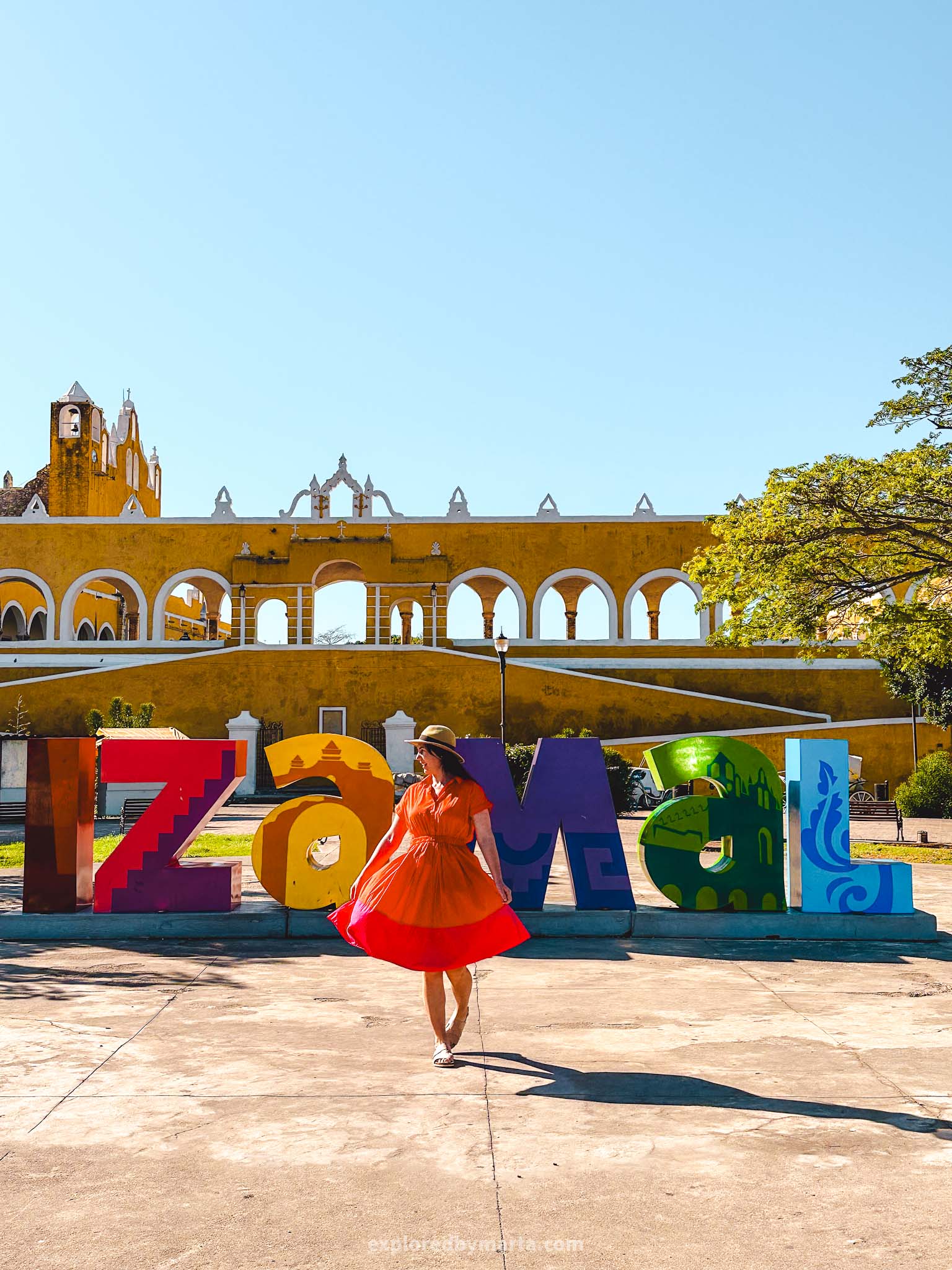 Izamal, Mexico-one of the things to do in Izamal is take a photo at the colorful IZAMAL sign located in the middle of Itzamina Park