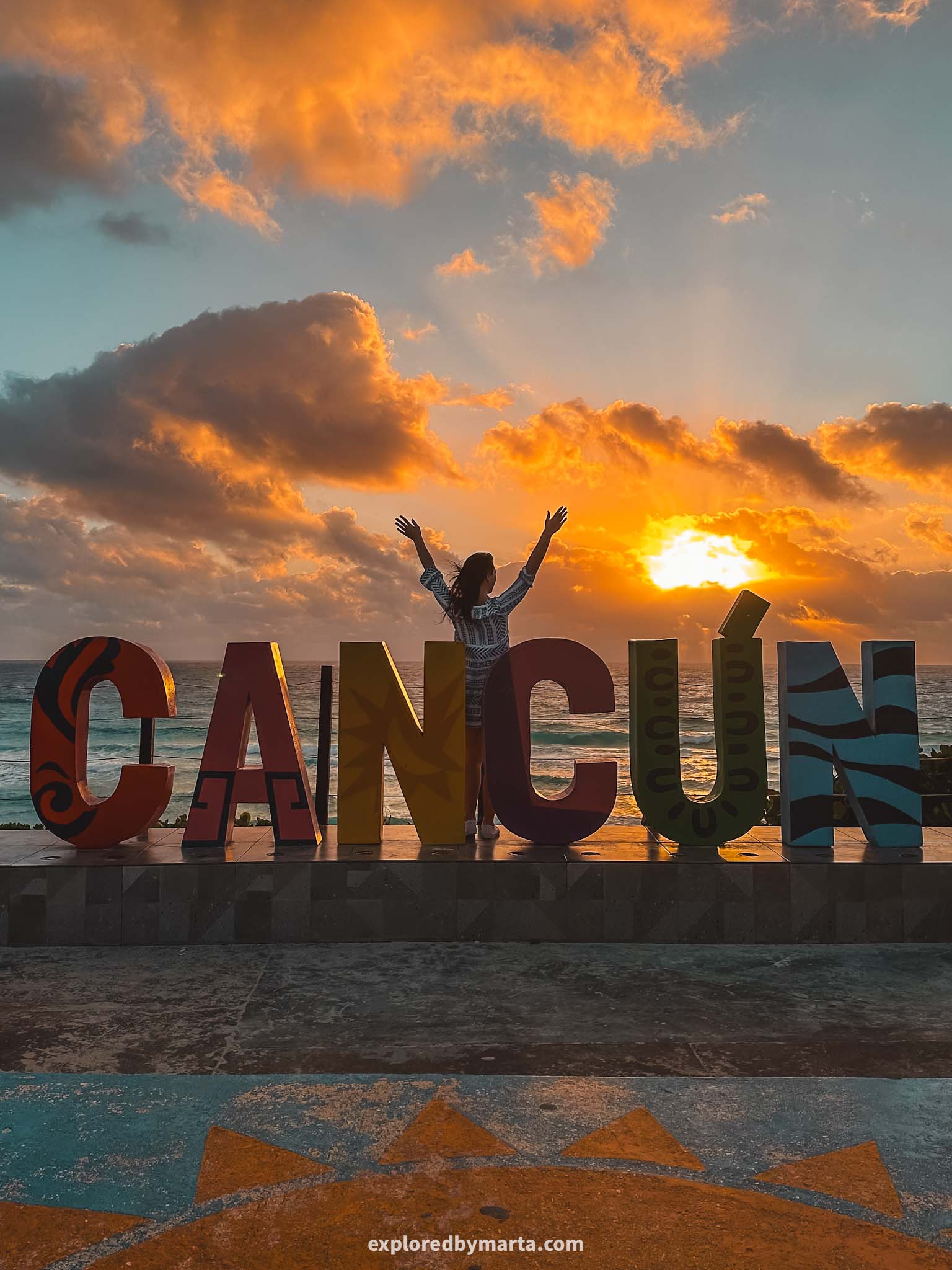 Cancun, Mexico - the colorful Cancun letters at Playa Delfines