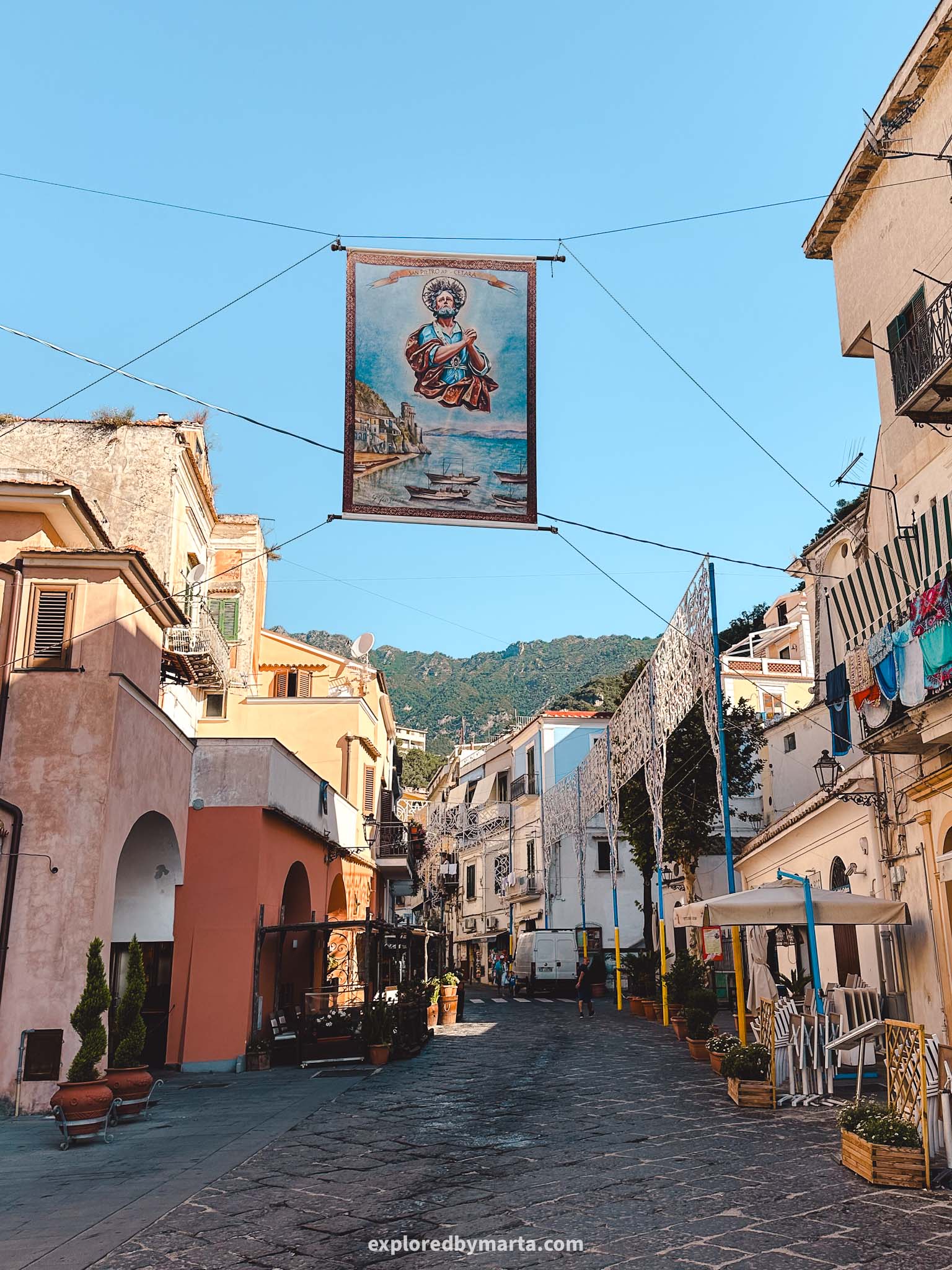 Cetara, Italy-main shopping street in Cetara, Corso Garibaldi