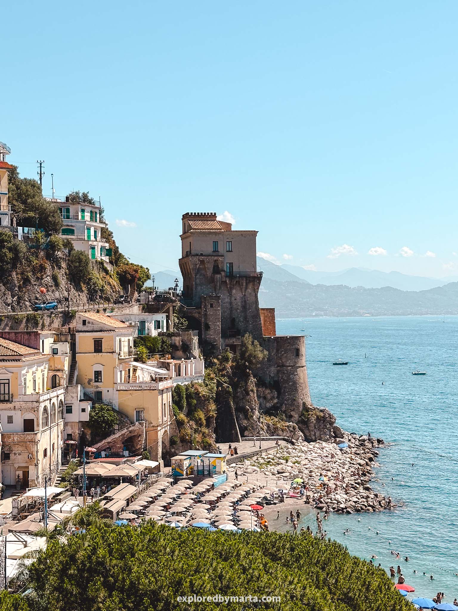 Cetara, Italy-view of Cetara from above from Amalfi Drive road