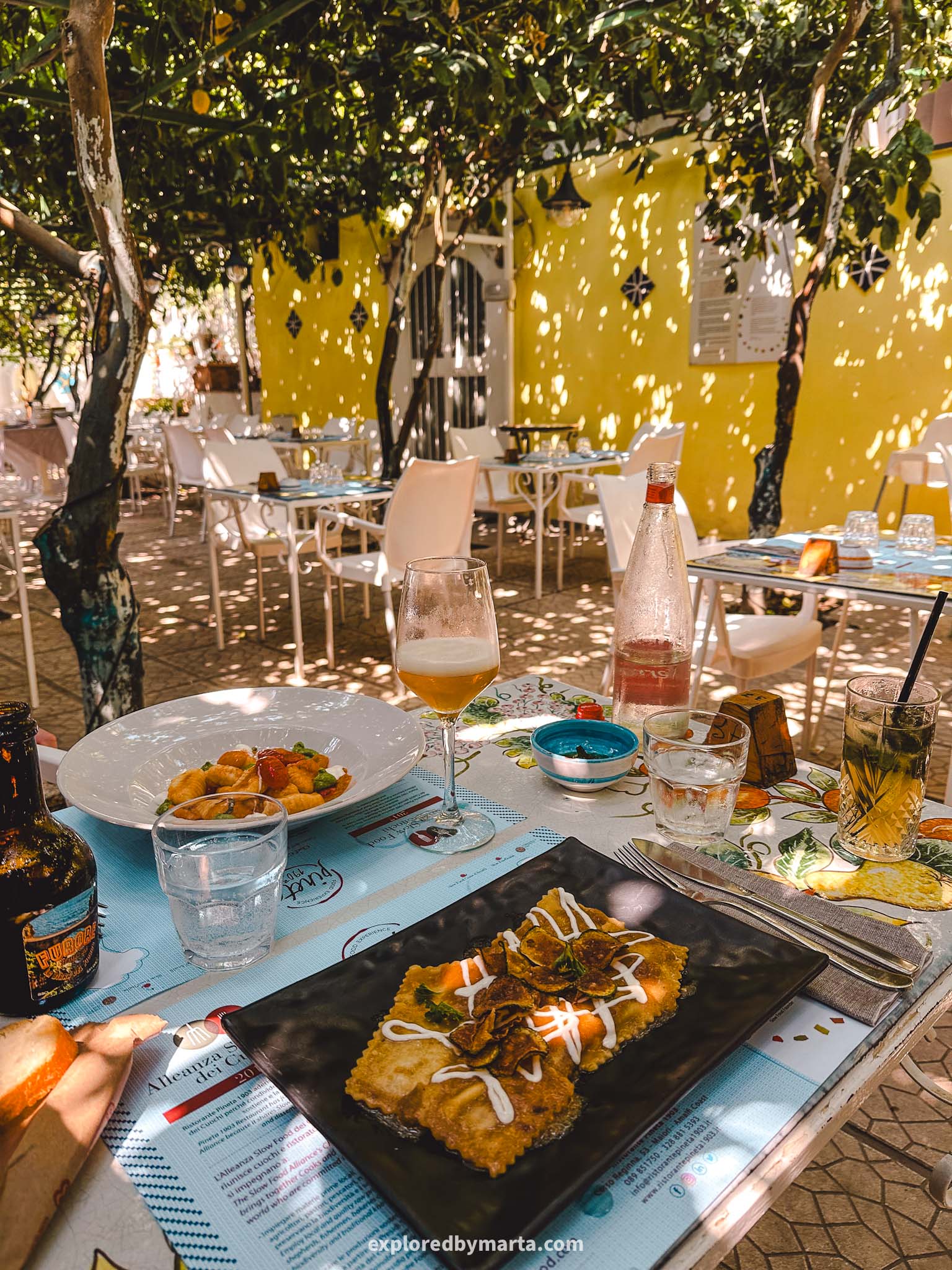 Maiori, Italy-Ristorante Pineta in Maiori with a courtyard covered by lemon trees
