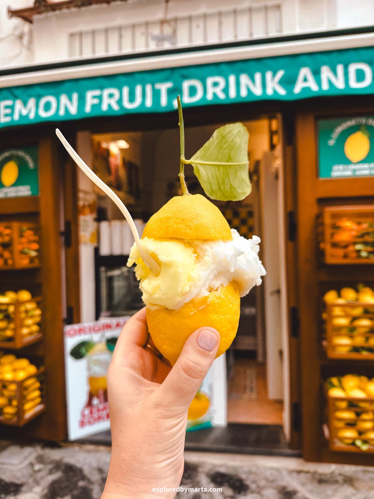 Amalfi Town, Italy-lemon sorbet inside an Amalfi Coast lemon