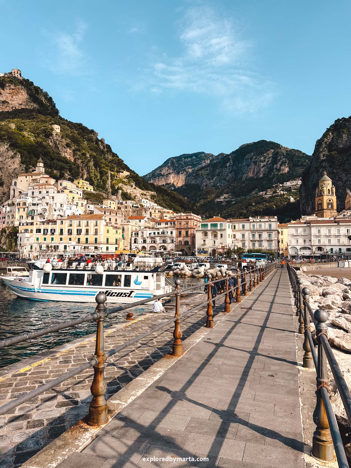 Amalfi Town, Italy-postcard view of Amalfi from the fishing pier