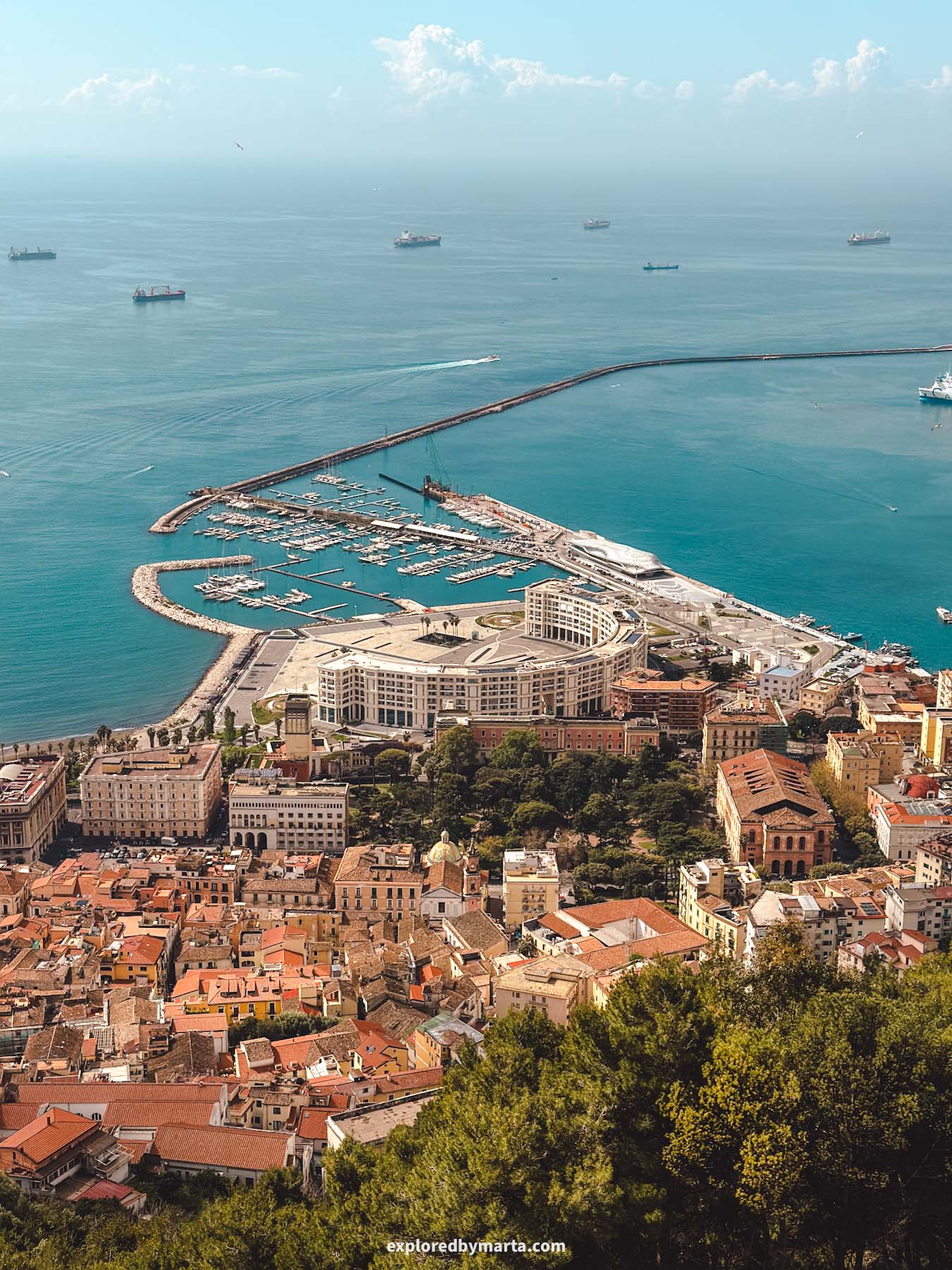 Salerno, Italy-Piazza della Libertà square in Salerno seen from above