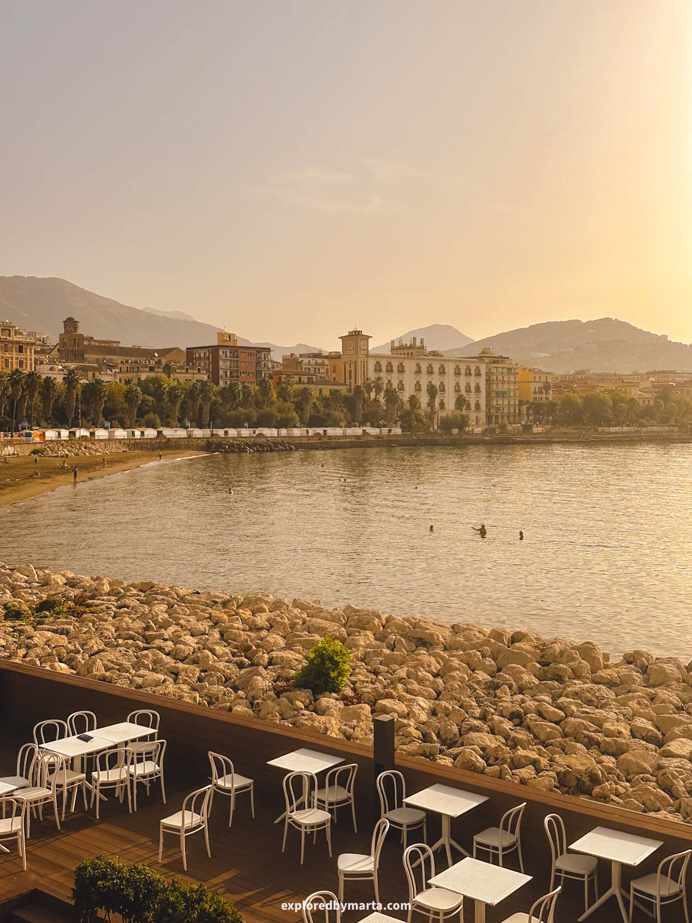 Salerno, Italy-seafront restaurants in Salerno next to Piazza della Libertà square