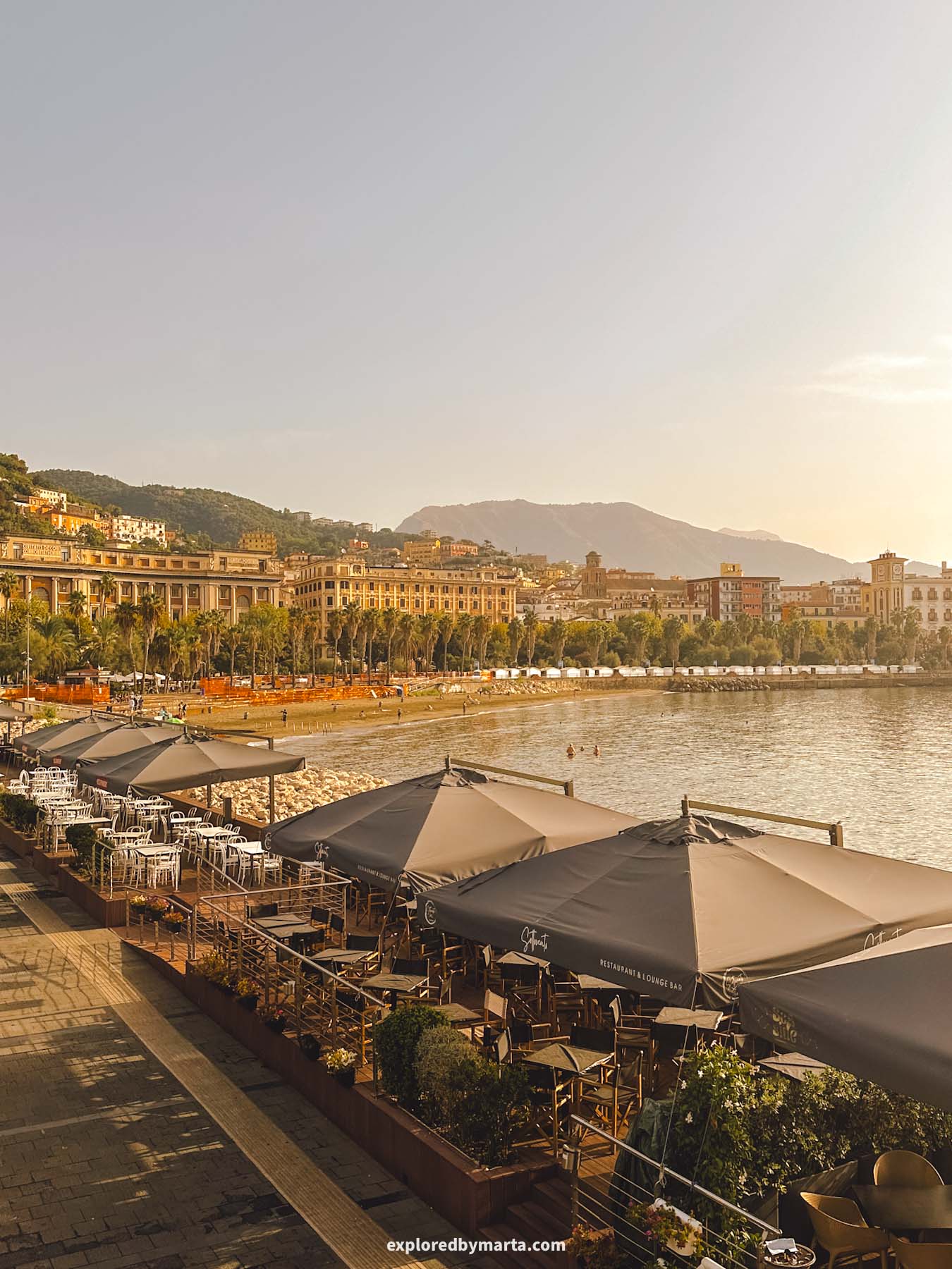 Salerno, Italy-seafront restaurants in Salerno next to Piazza della Libertà square