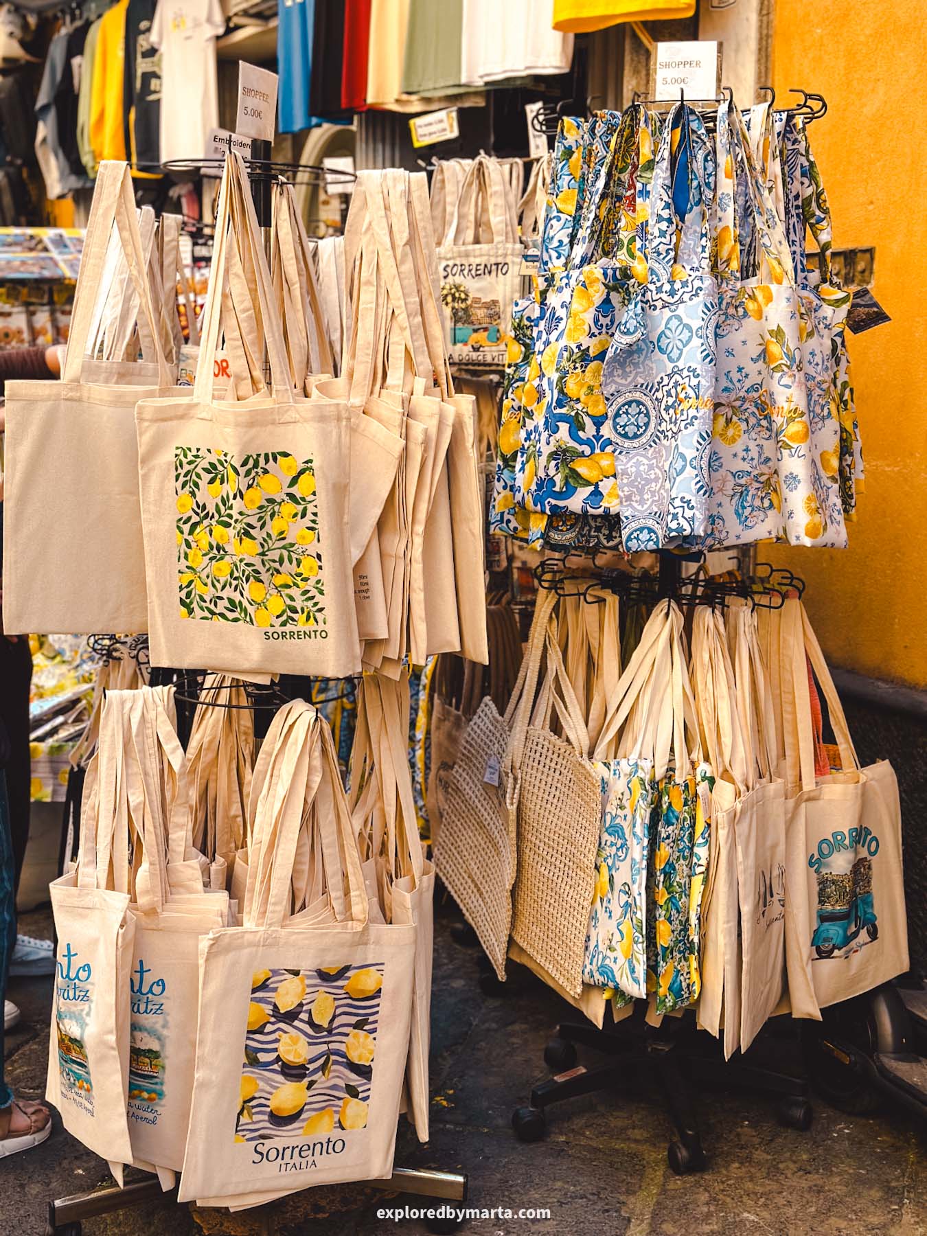 Sorrento, Italy-souvenir shopping on Via San Cesareo in Sorrento