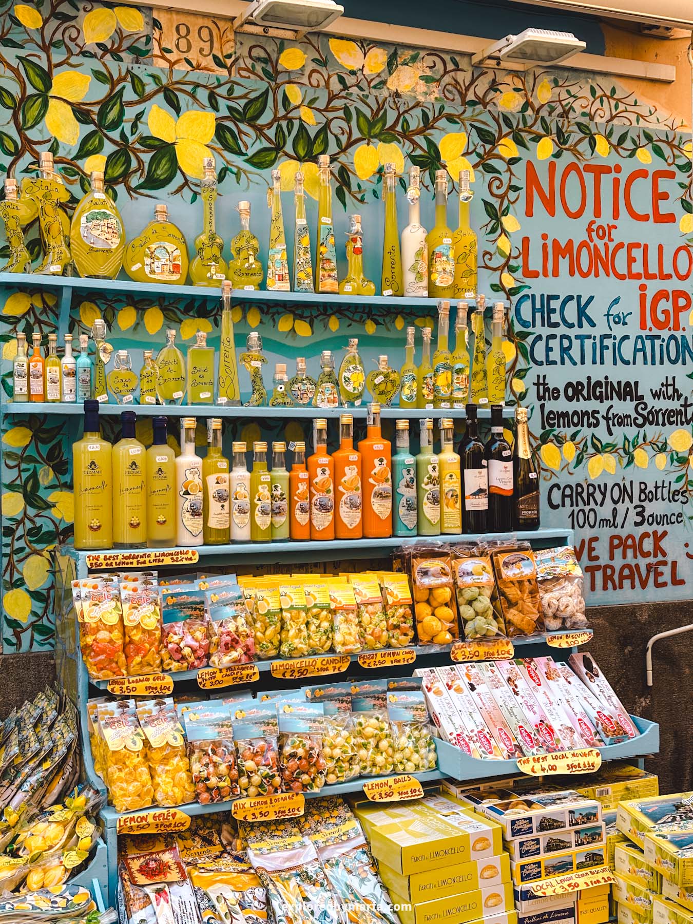 Sorrento, Italy-souvenir shopping on Via San Cesareo in Sorrento