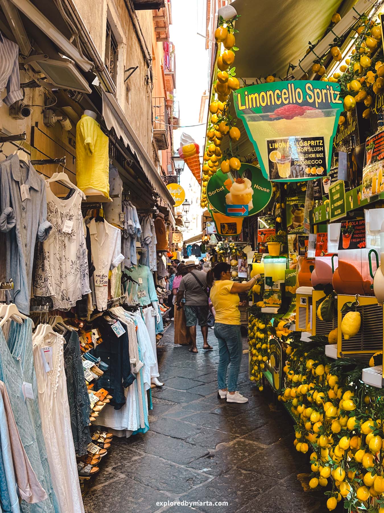 Sorrento, Italy-souvenir shopping on Via San Cesareo in Sorrento