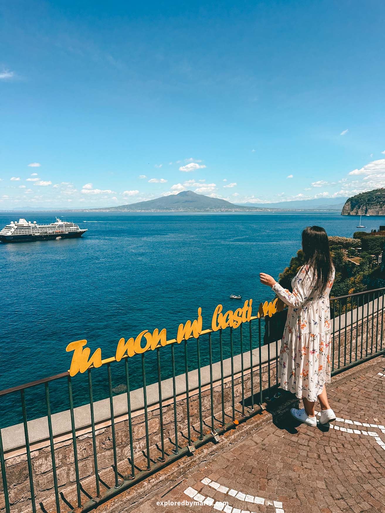 Sorrento, Italy-Punto panoramico Lucio Dalla viewpoint in Sorrento that overlooks Mount Vesuvius volcano