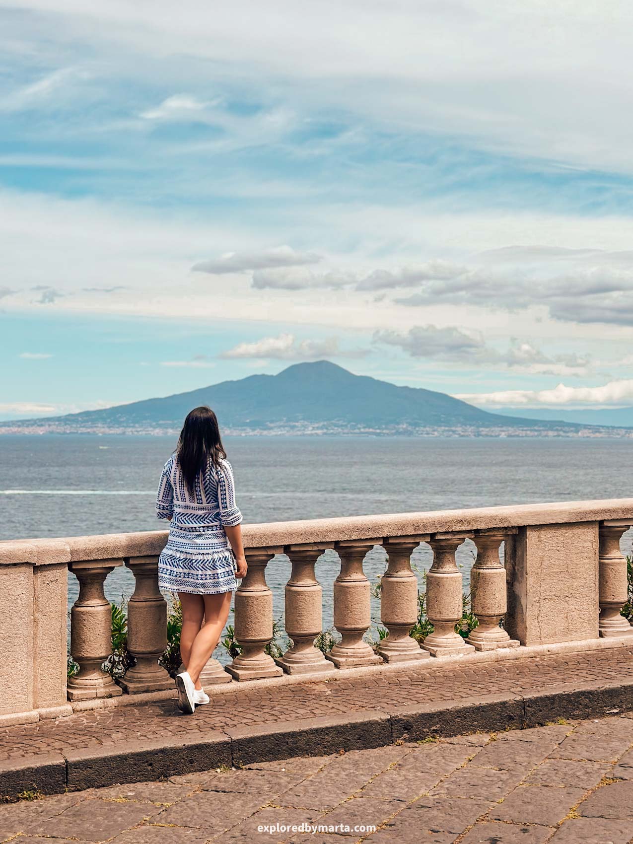 Sorrento, Italy-views of Mount Vesuvius from Piazza della Vittoria square in Sorrento
