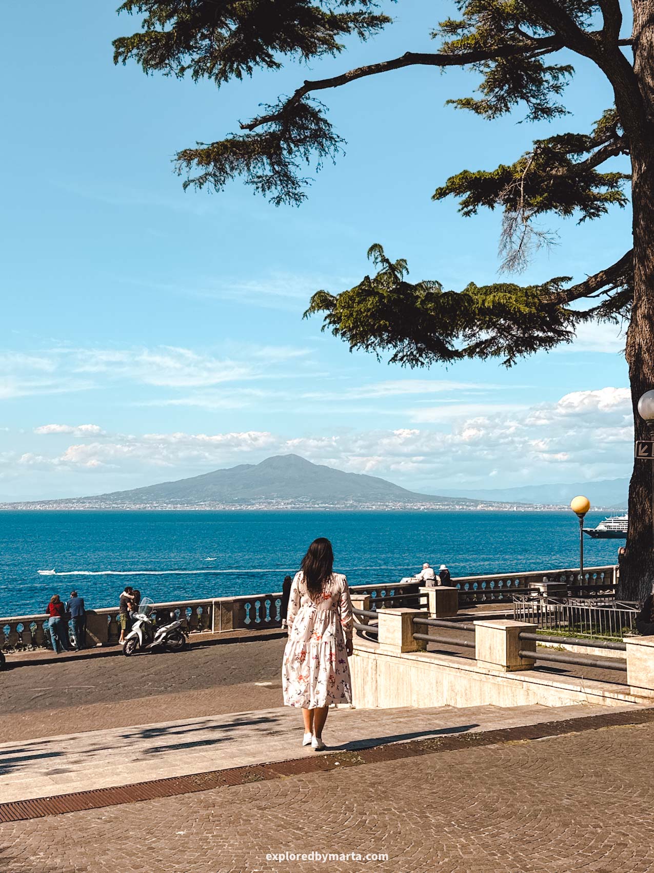Sorrento, Italy-views of Mount Vesuvius from Piazza della Vittoria square in Sorrento