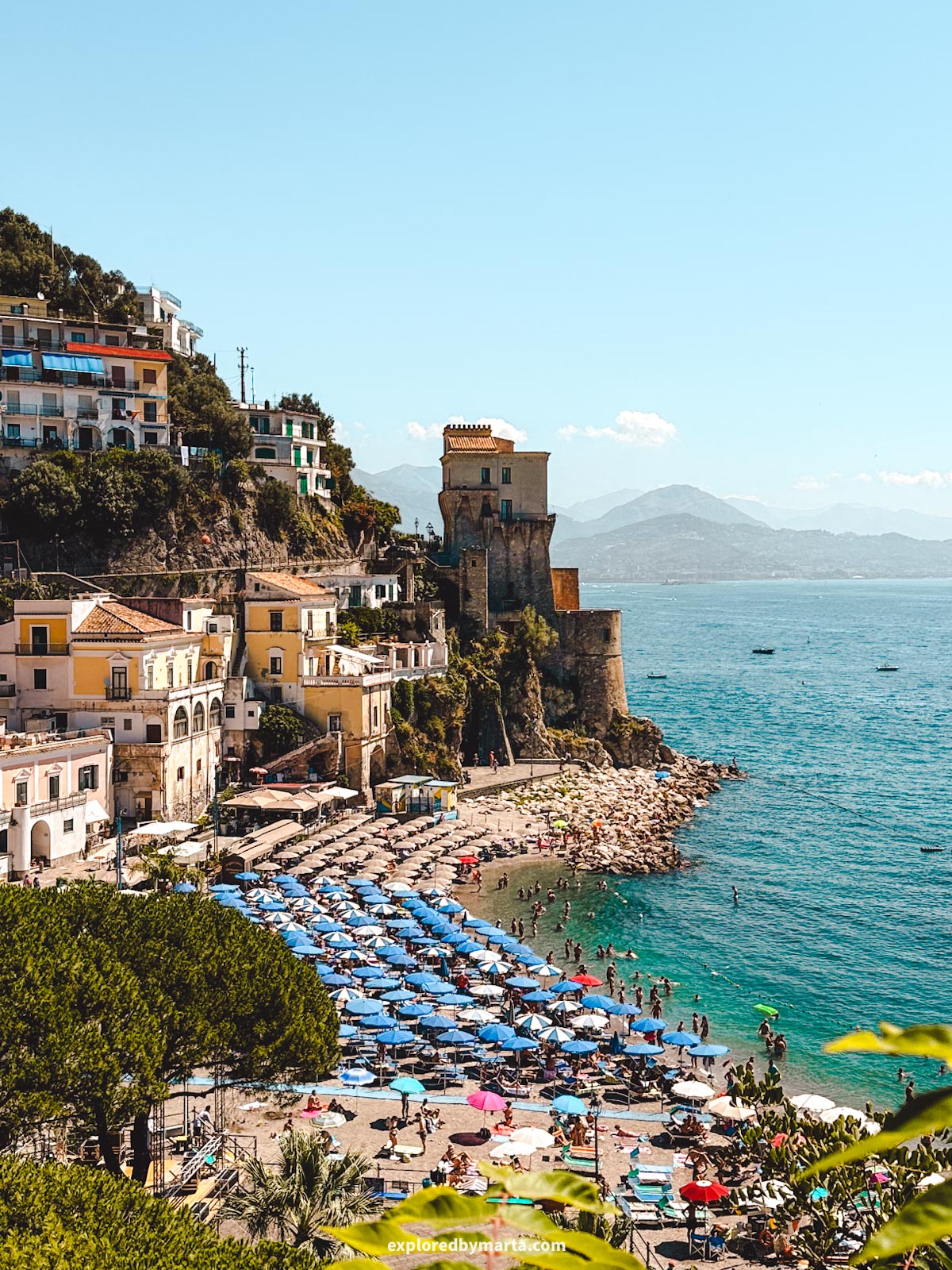 Amalfi Coast, Italy-Torre di Cetara defensive watchtower in Cetara village on the Amalfi Coast