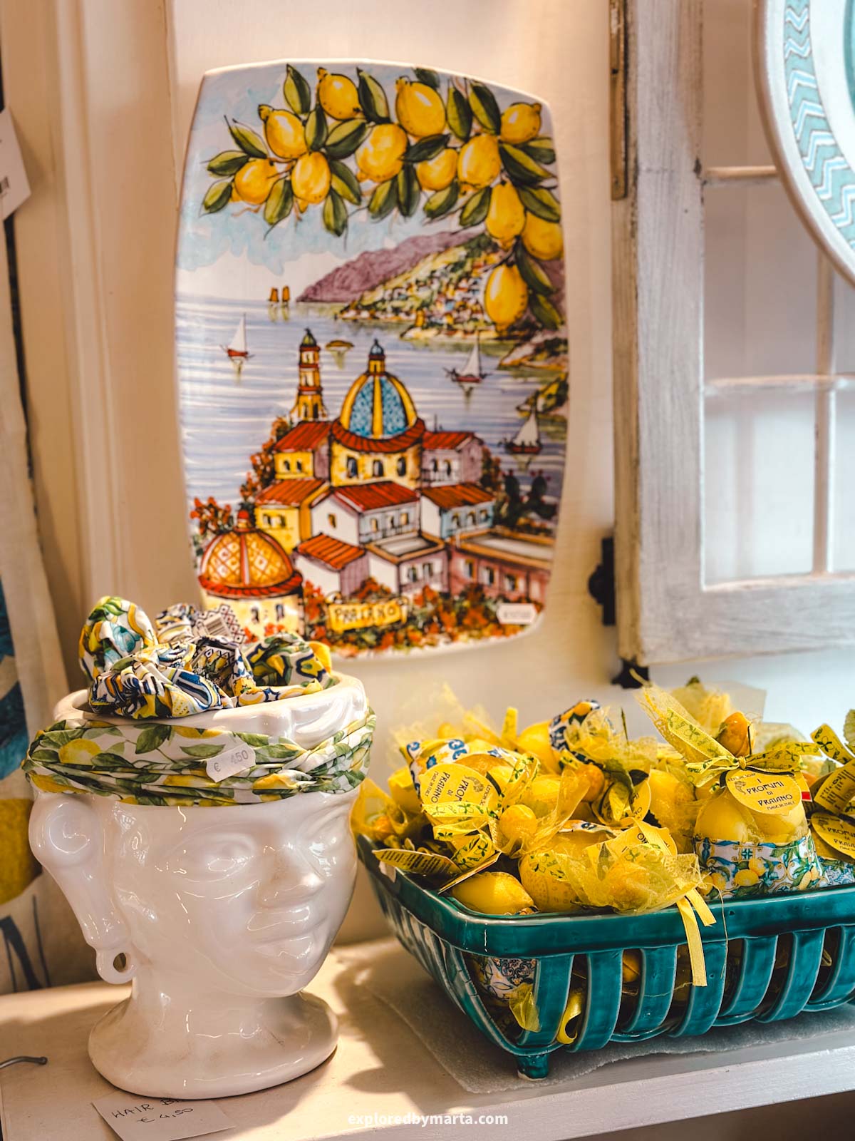 Amalfi Coast, Italy-ceramics and boutique shopping on the main street in Praiano, Italy