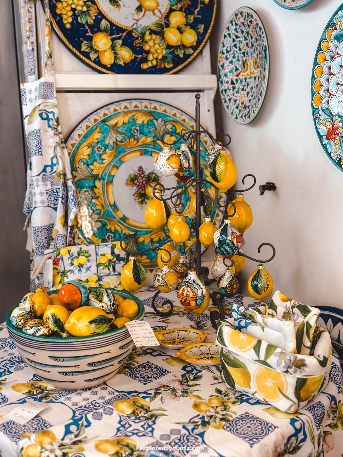Amalfi Coast, Italy-ceramics and boutique shopping on the main street in Praiano, Italy