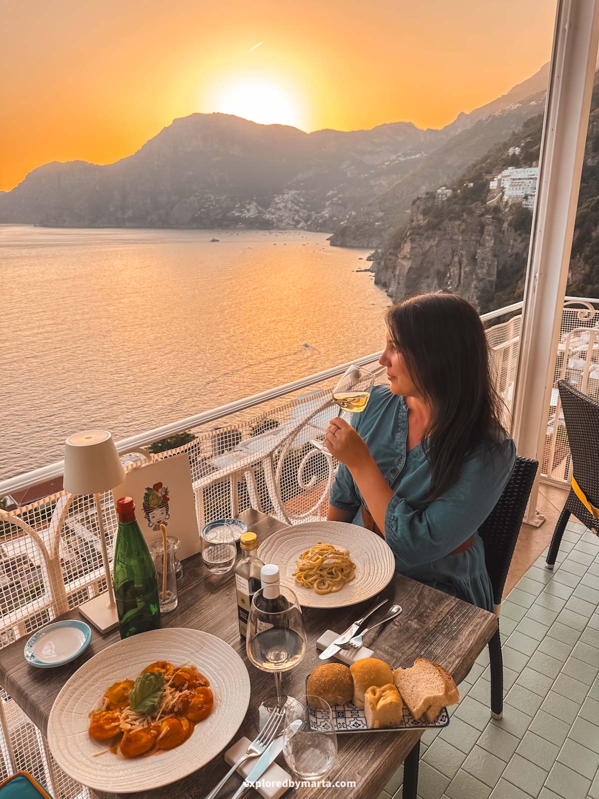 Amalfi Coast, Italy-dinner with a sunset view in Praiano