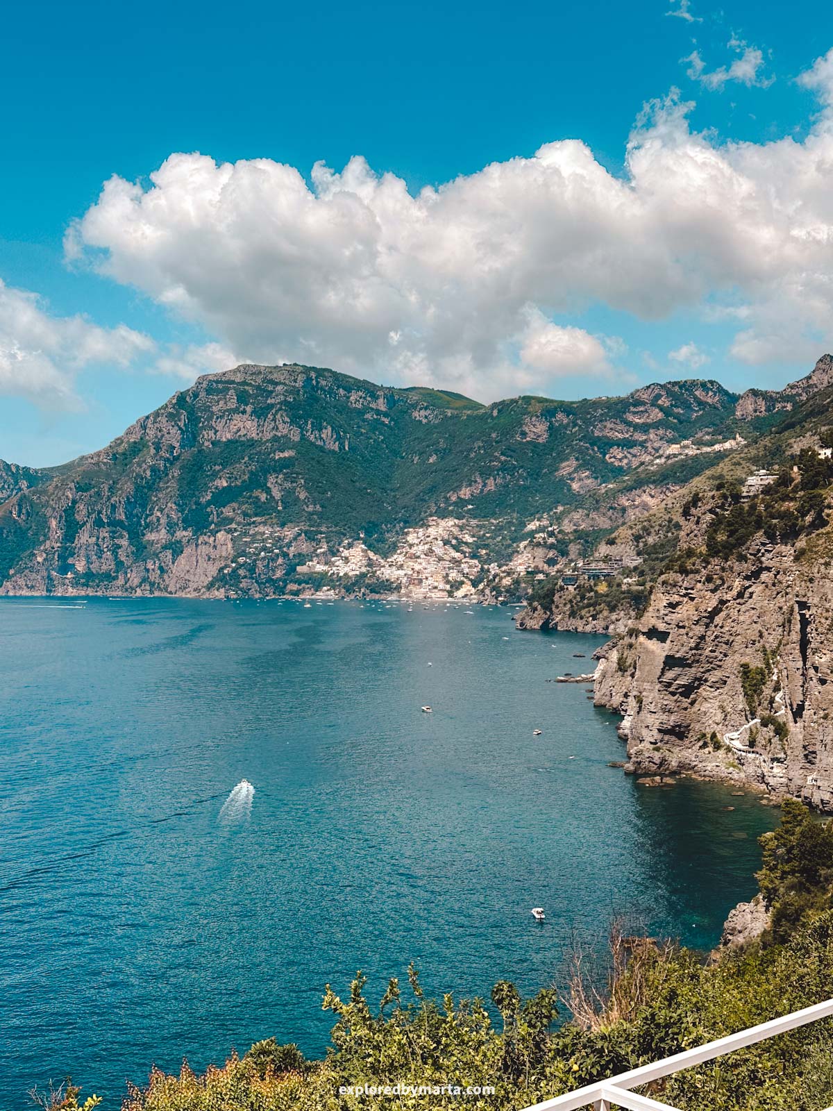 Amalfi Coast, Italy-view of Positano from Café Mirante in Praiano