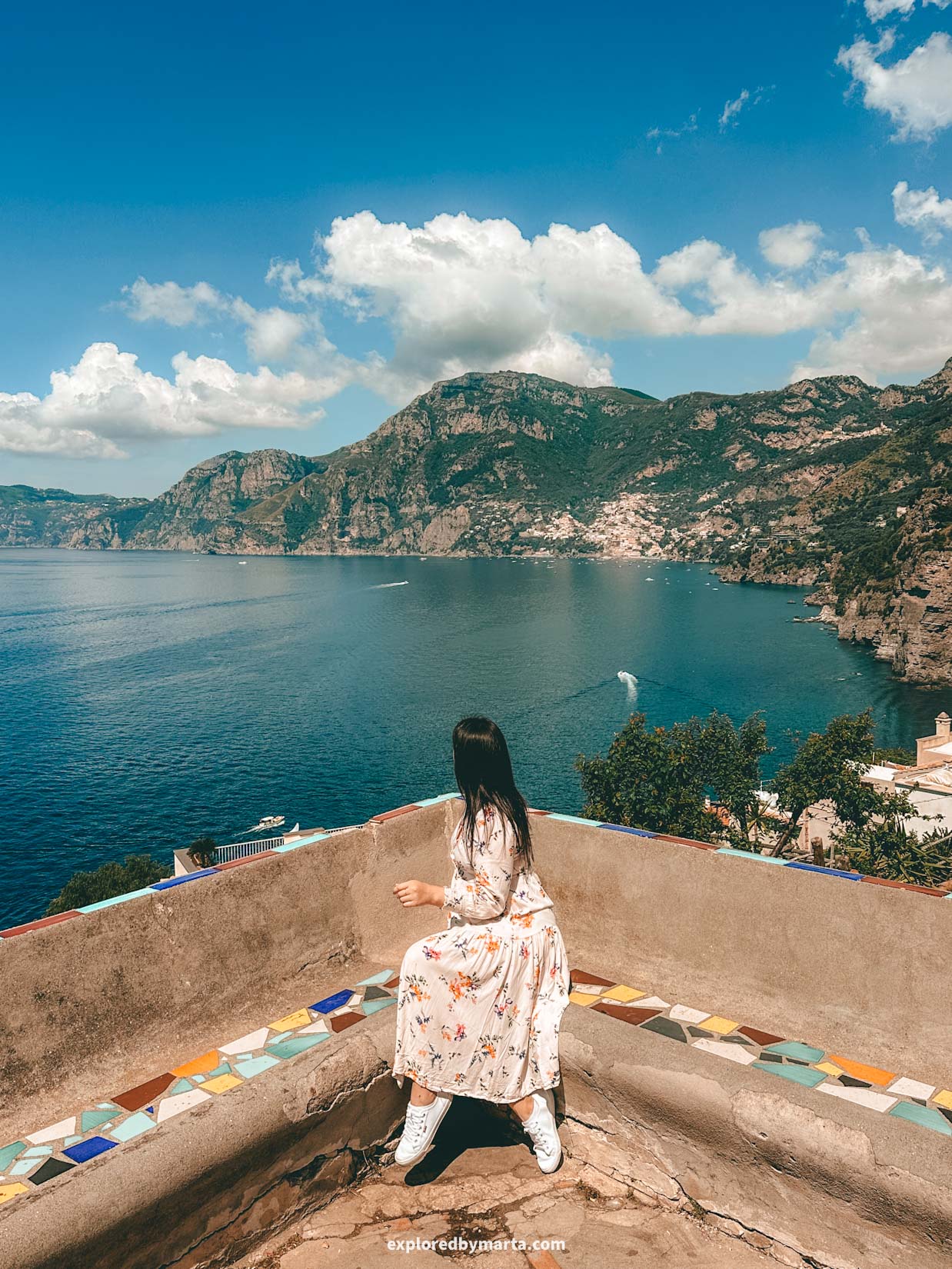 Amalfi Coast, Italy-view of the Amalfi Coast and Positano seen from the main square in Praiano