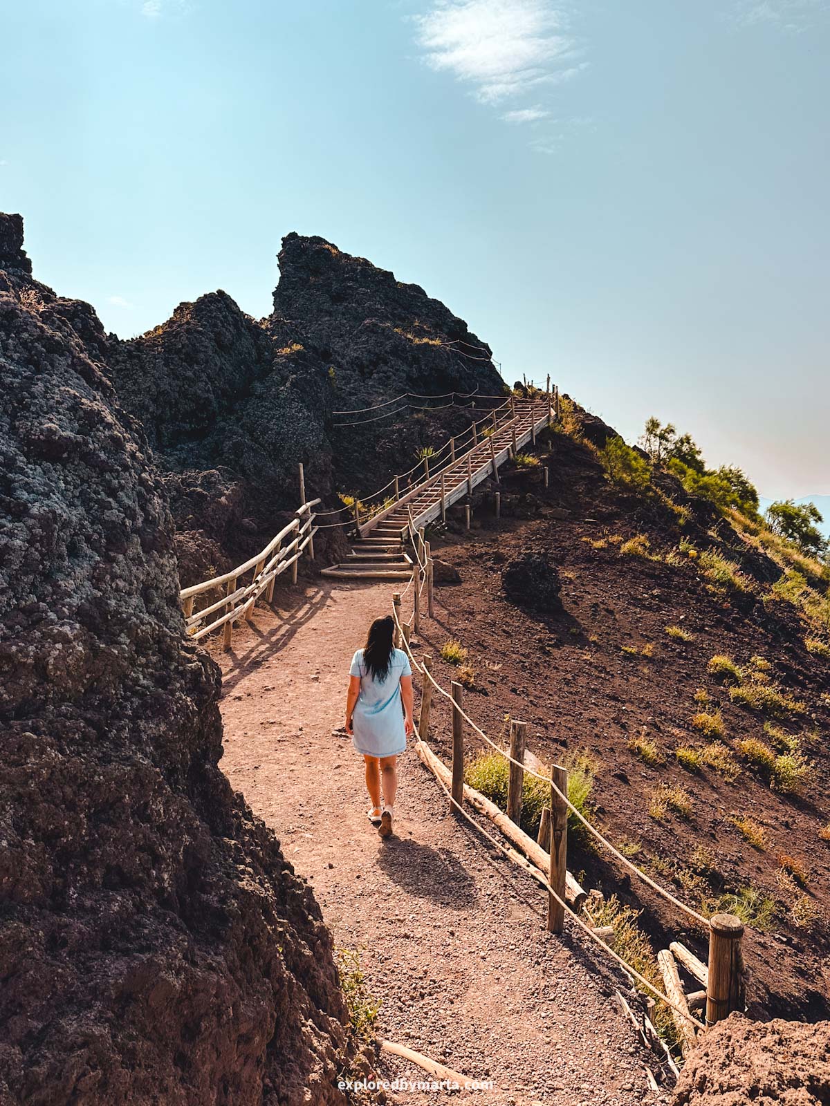 Hiking to the summit of Mount Vesuvius volcano in Italy