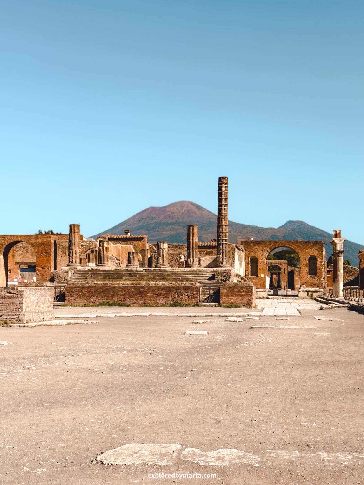 Pompeii archaeological site in Italy which was buried under volcanic ash after Mount Vesusius erupted in 79 AD