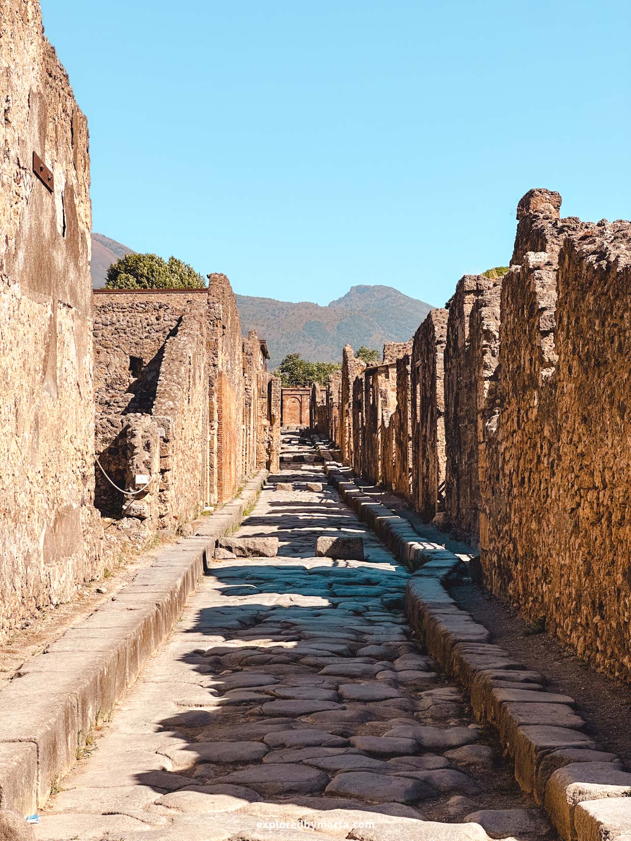 Pompeii archaeological site in Italy which was buried under volcanic ash after Mount Vesusius erupted in 79 AD