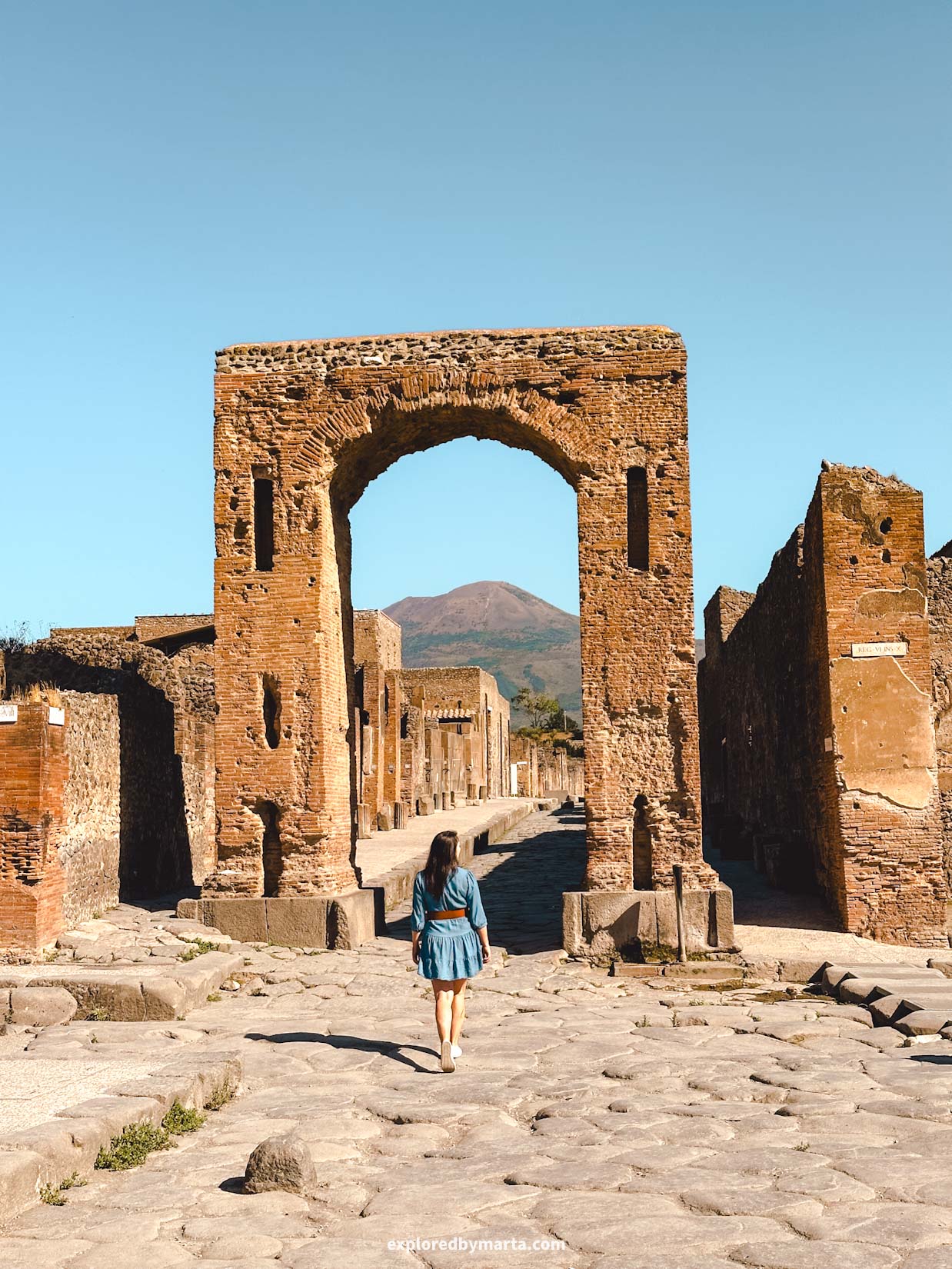 Pompeii archaeological site in Italy which was buried under volcanic ash after Mount Vesusius erupted in 79 AD