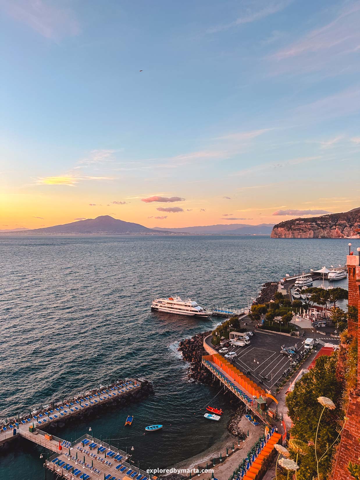 Sorrento, Italy-sunset views of Mount Vesuvius from Sorrento