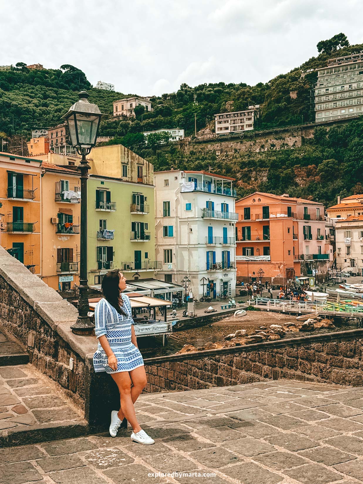 Sorrento, Italy-view of the colorful beachfront houses in marina Grande fishing village in Sorrento