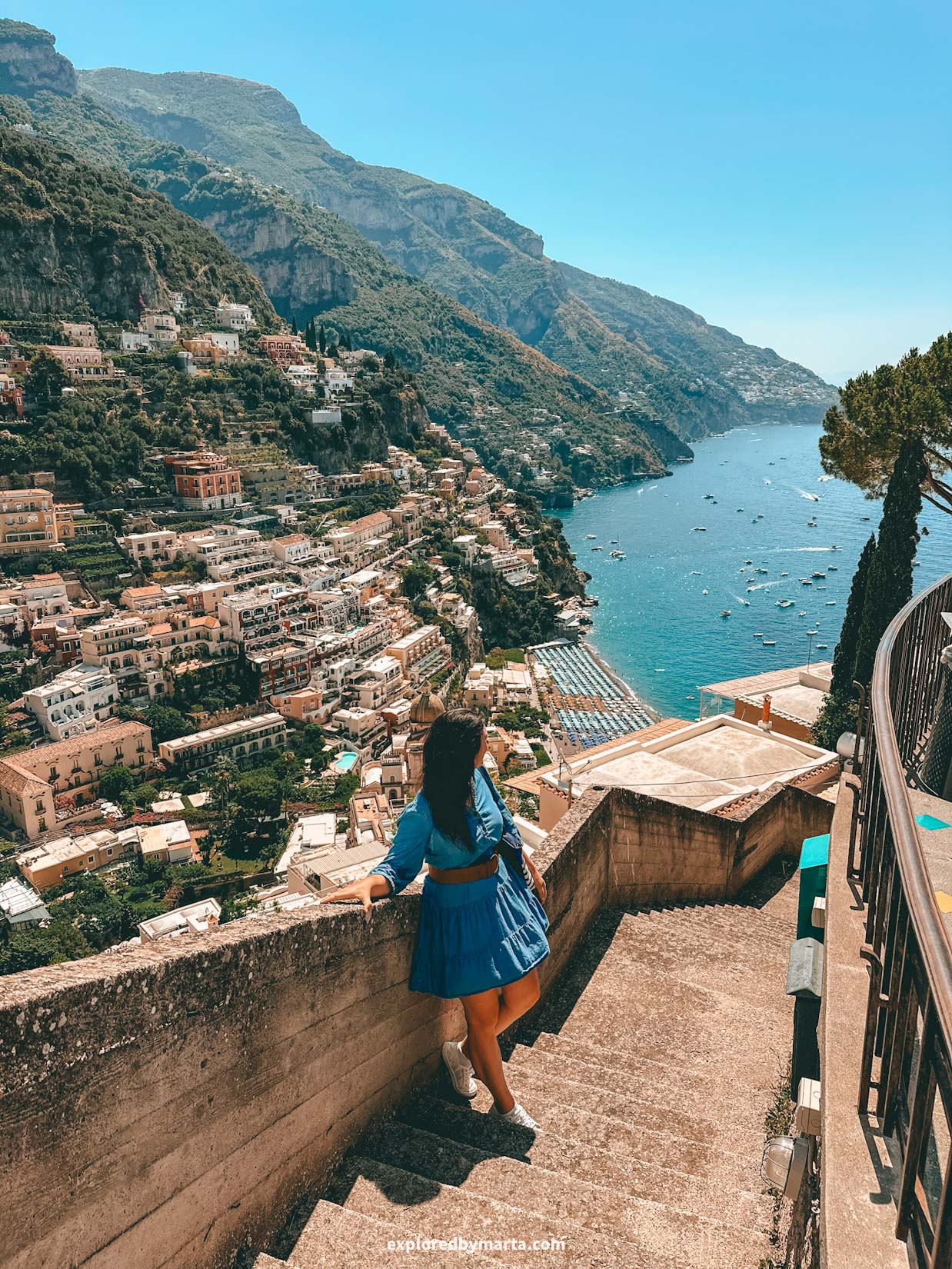 View of Positano from above on the Amalfi Coast, Italy