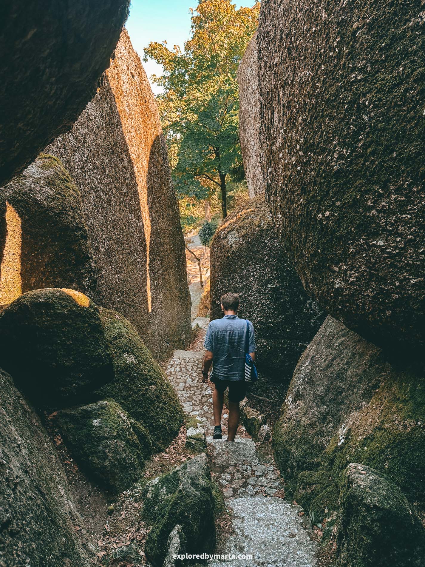 Guimaraes, Portugal-exploring trails between big boulders in Parque da Penha