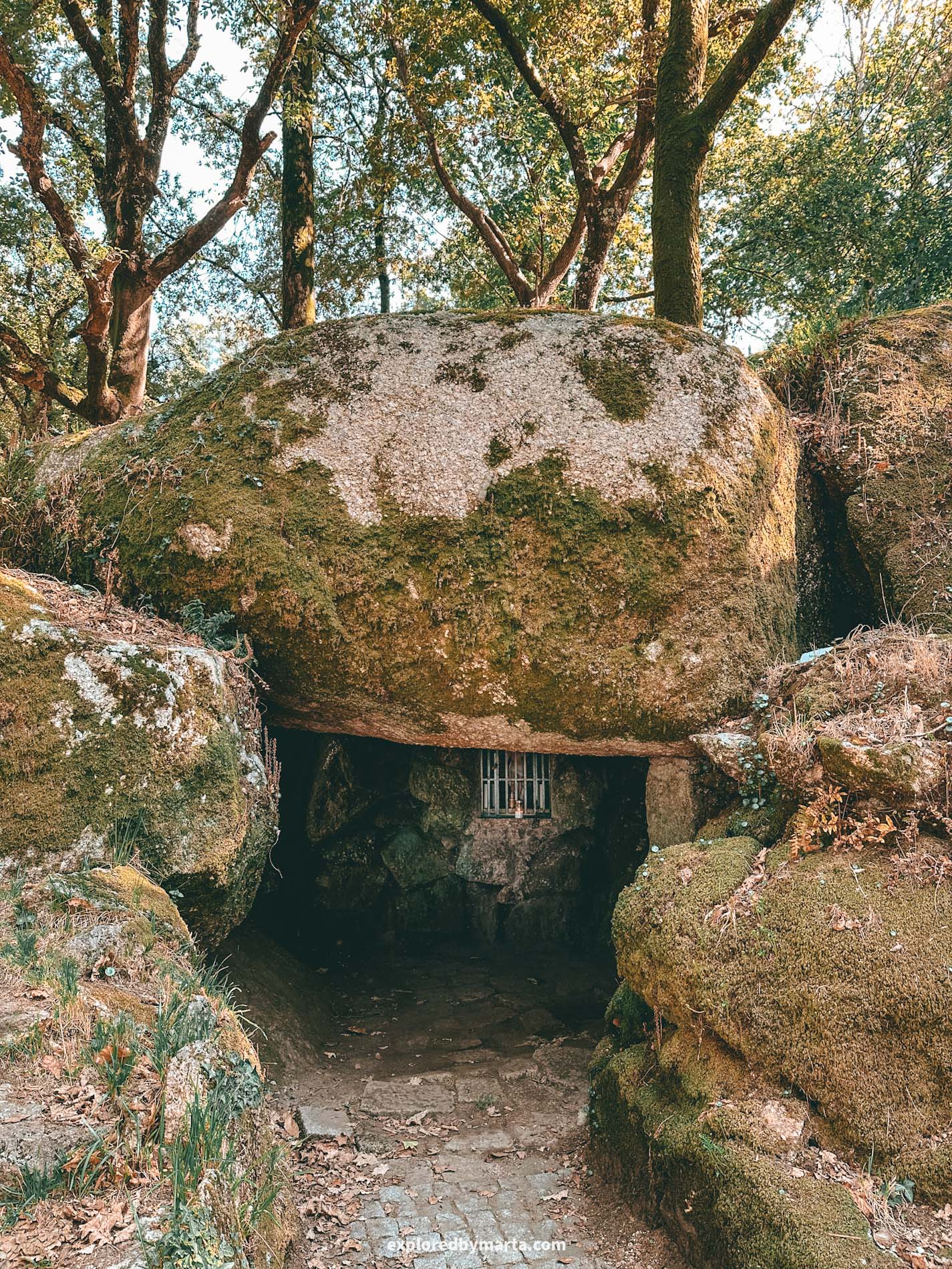 Guimaraes, Portugal-exploring trails between big boulders in Parque da Penha