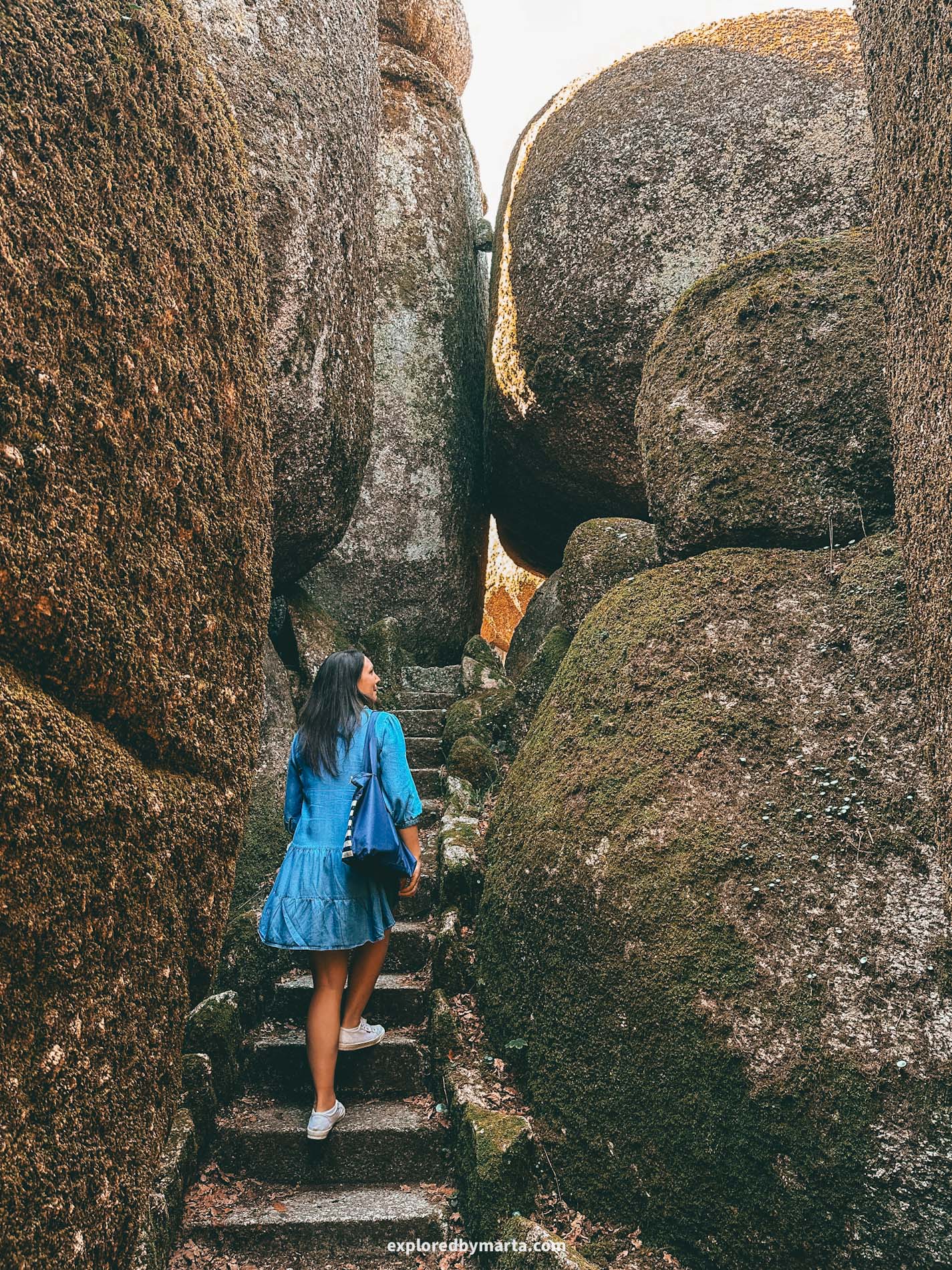 Guimaraes, Portugal-exploring trails between big boulders in Parque da Penha