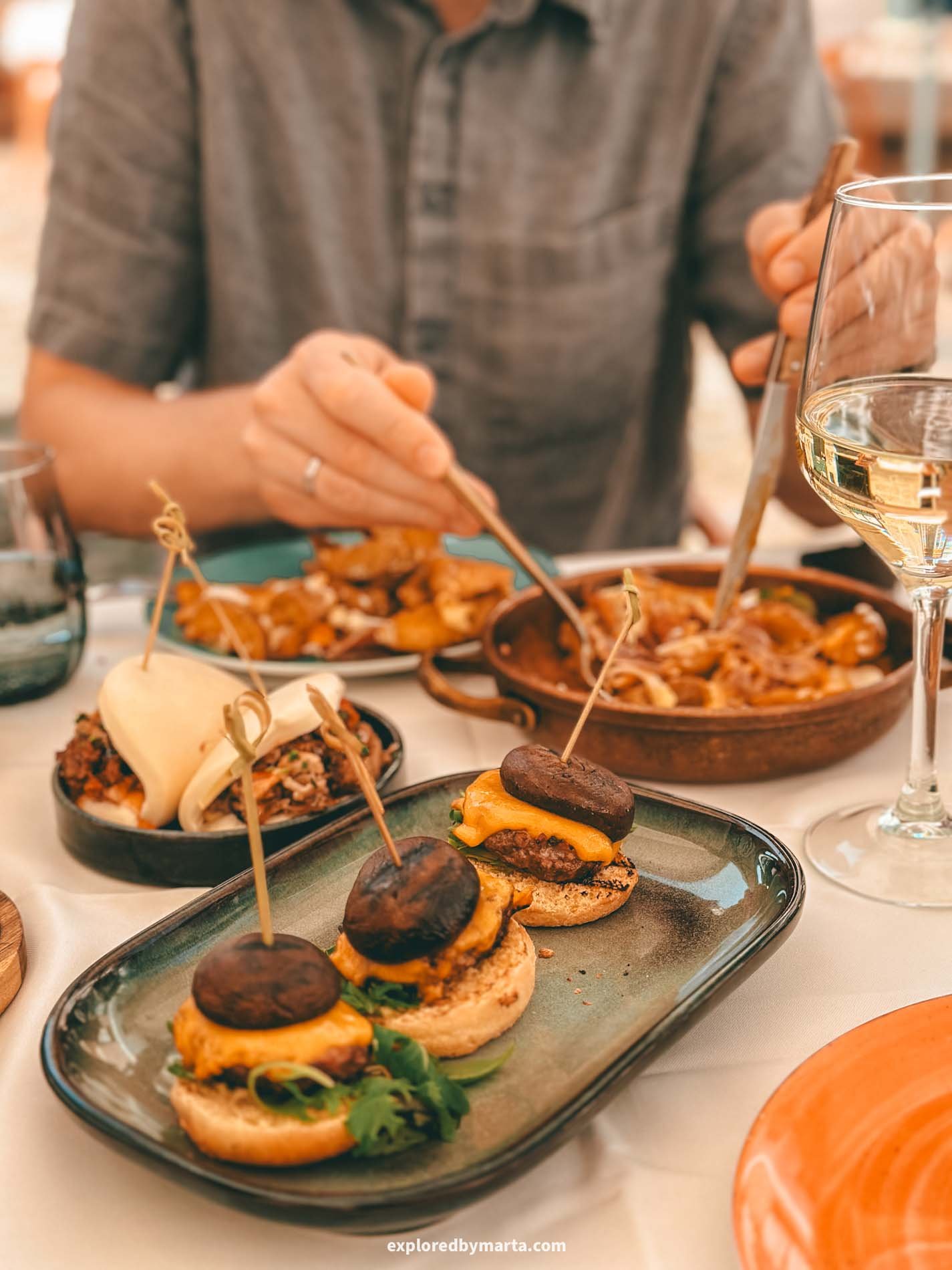 Guimaraes, Portugal-tapas and vinho verde in Praça de São Tiago in Guimaraes