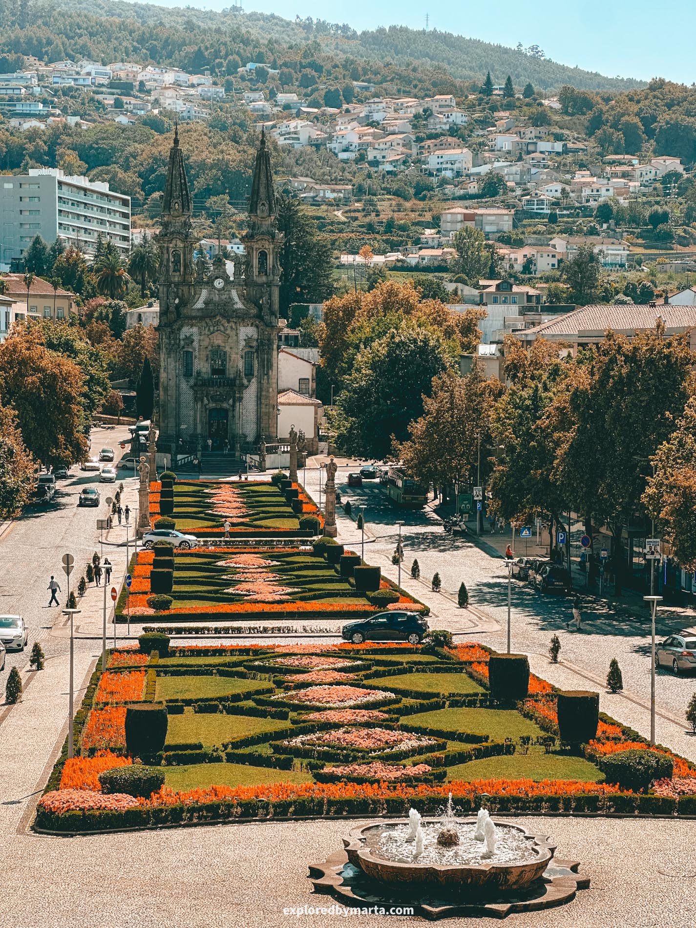 Portugal, Guimaraes-view of Jardim do Largo República do Brasil seen from the defensive walls of Guimarães or Muralhas de Guimarães