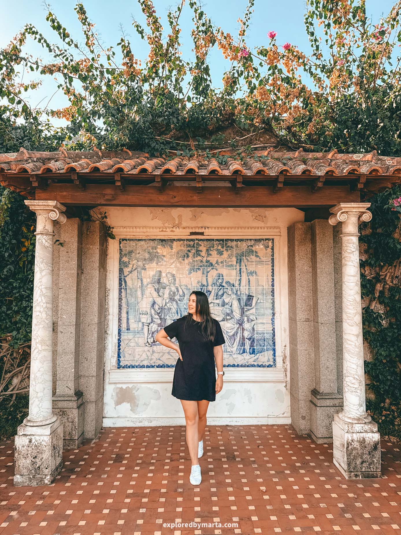 Braga, Portugal-garden with fountains, azulejo tiles and sculptures at Museu Nogueira da Silva in Braga