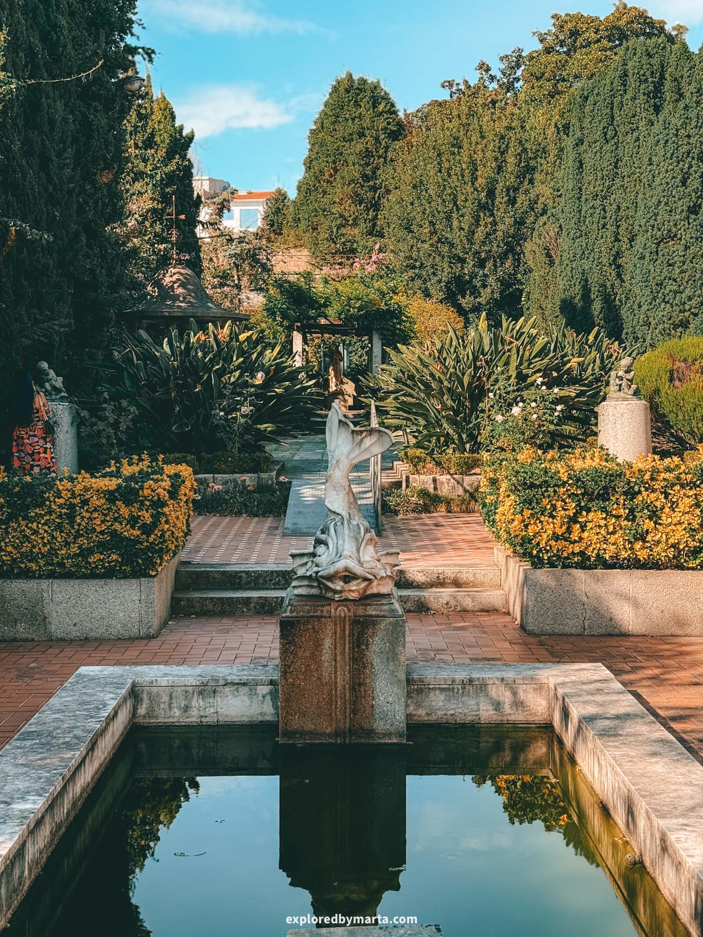 Braga, Portugal-garden with fountains, azulejo tiles and sculptures at Museu Nogueira da Silva in Braga