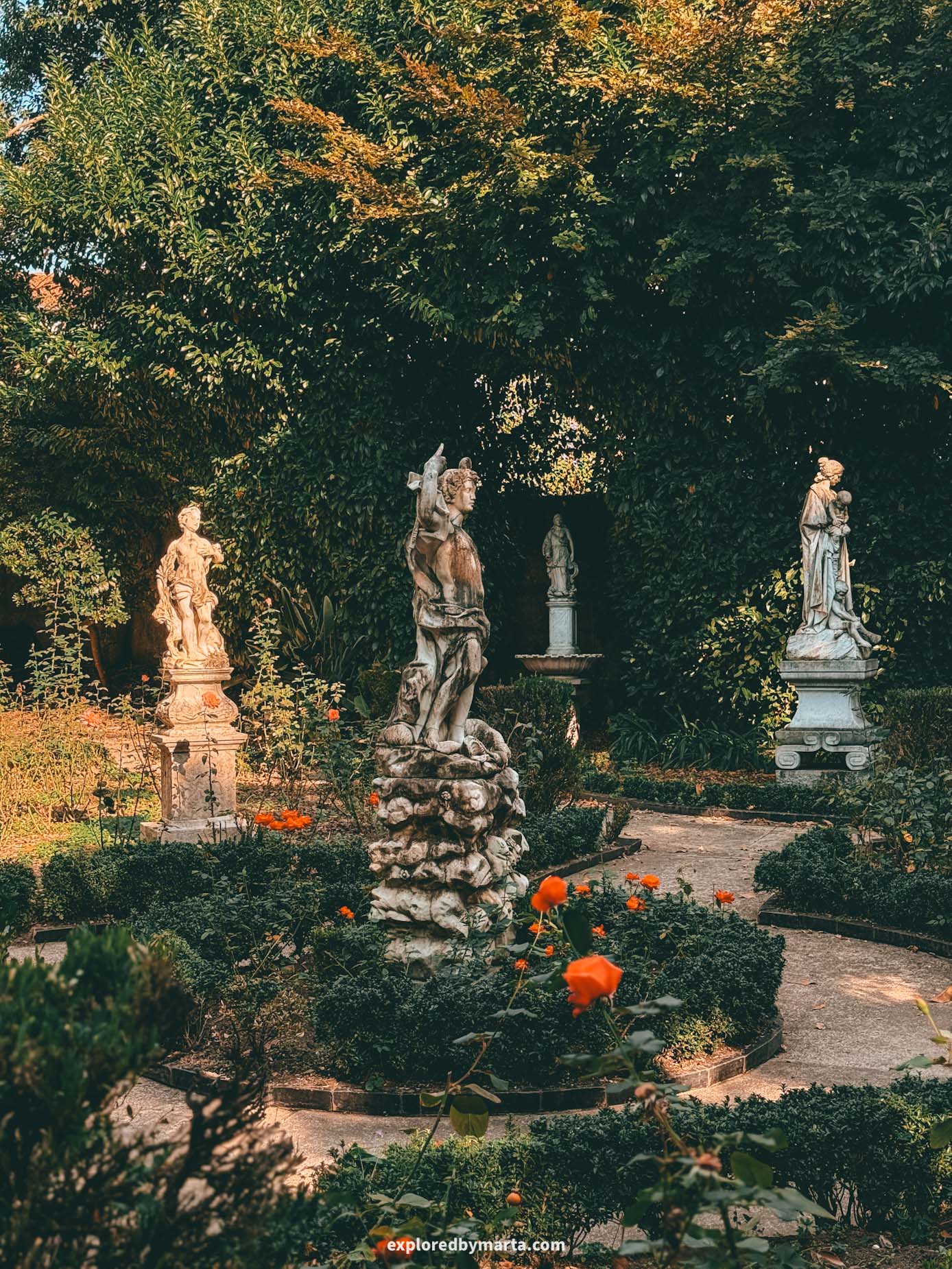Braga, Portugal-garden with fountains, azulejo tiles and sculptures at Museu Nogueira da Silva in Braga
