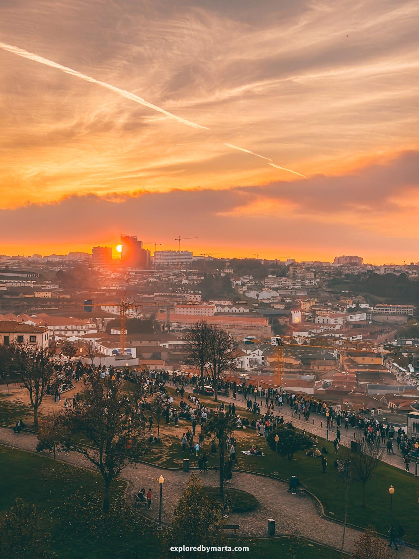 Sunset from Jardim do Morro viewpoint in Porto, Portugal