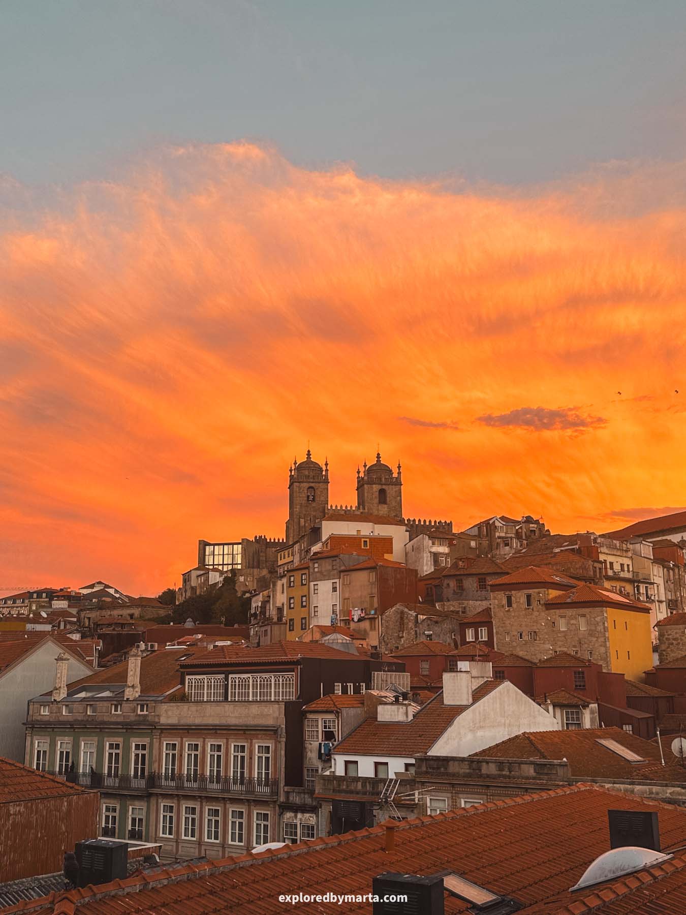 Sunset view of Porto Cathedral in Portugal