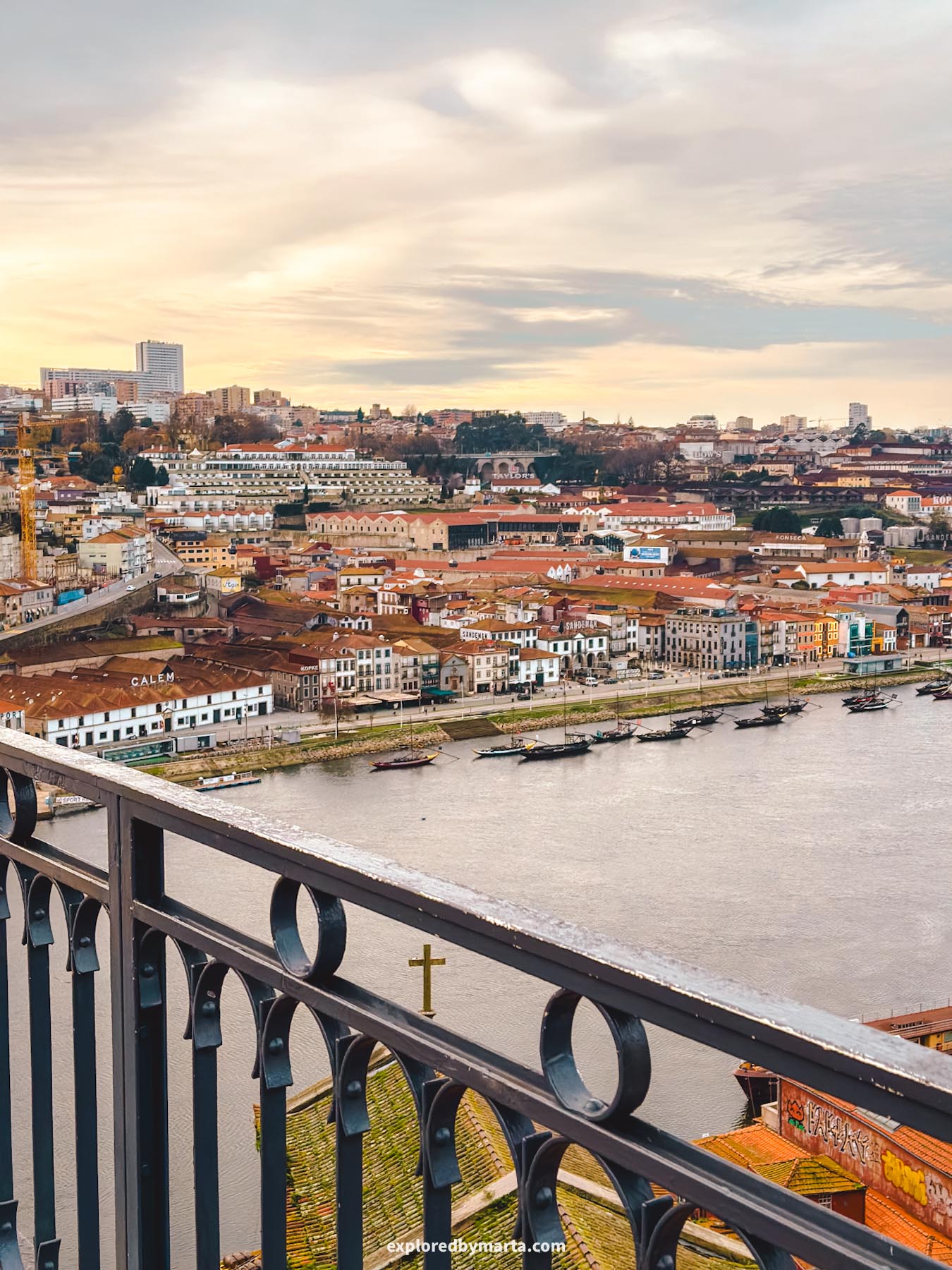 Vila Nova de Gaia from the upper deck of Dom Luís I Bridge in Porto, Portugal