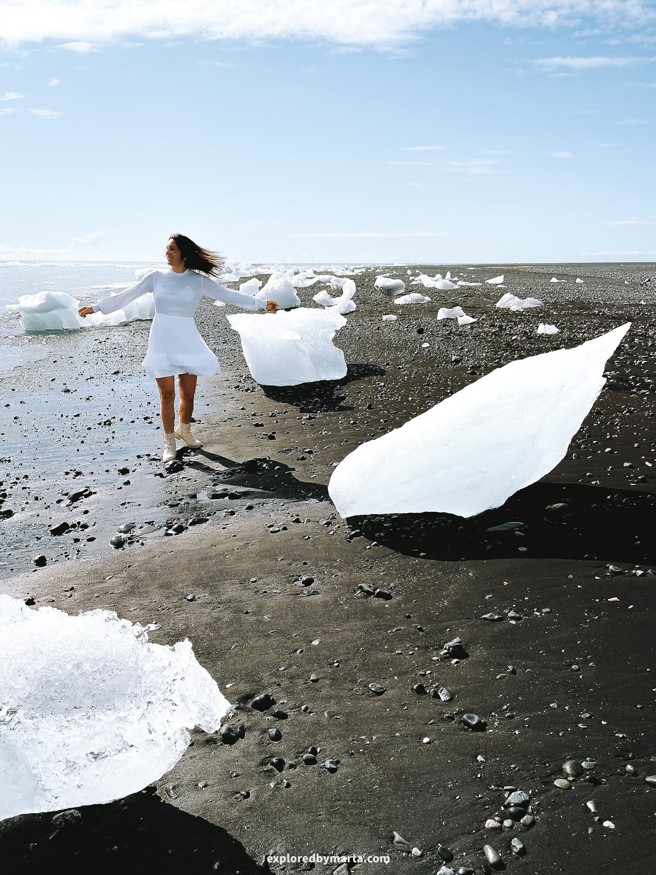 Diamond Beach in Iceland covered with large pieces of ice