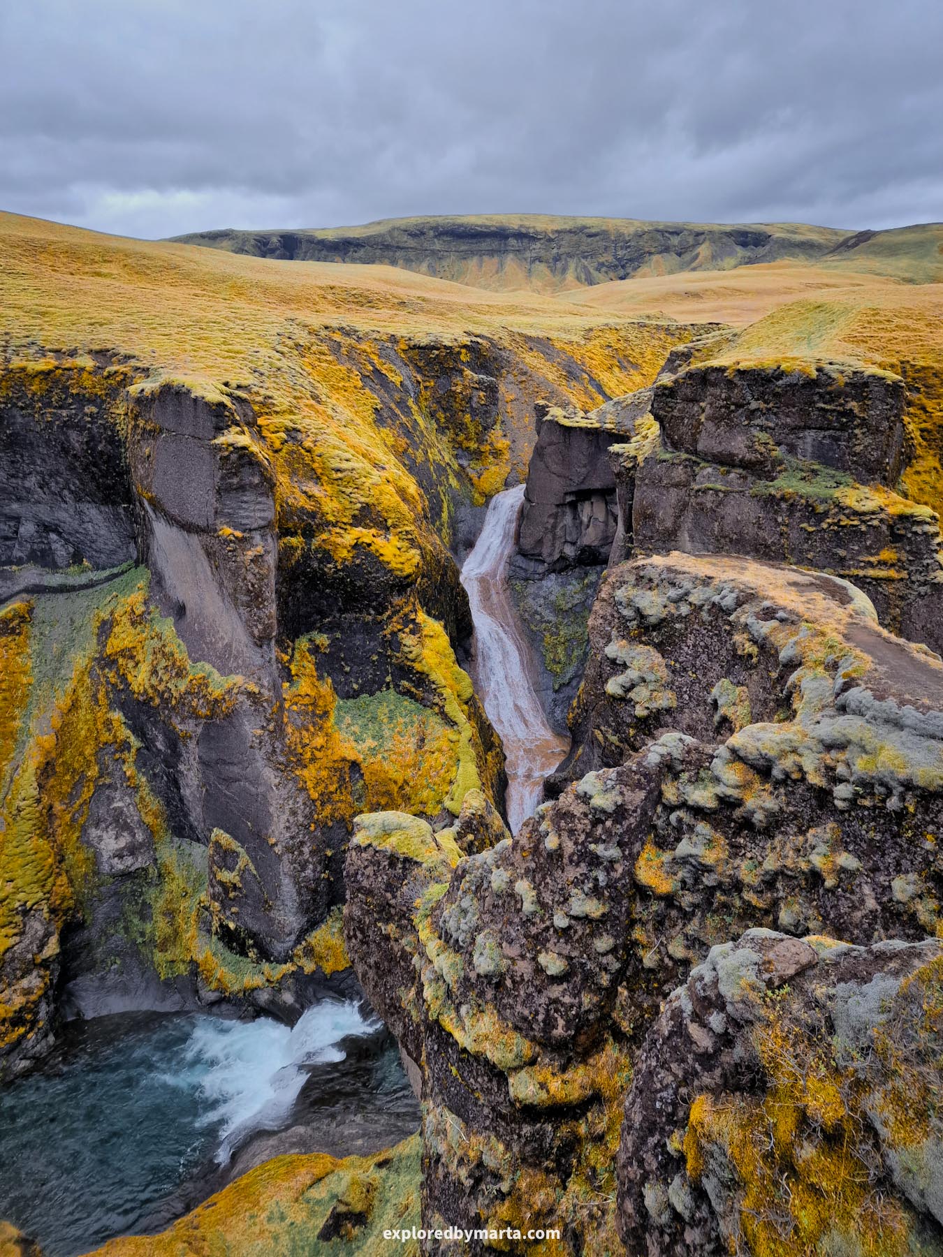 Mögárfoss waterfall falls inside the spectacular Fjadrárgljúfur Canyon in Iceland