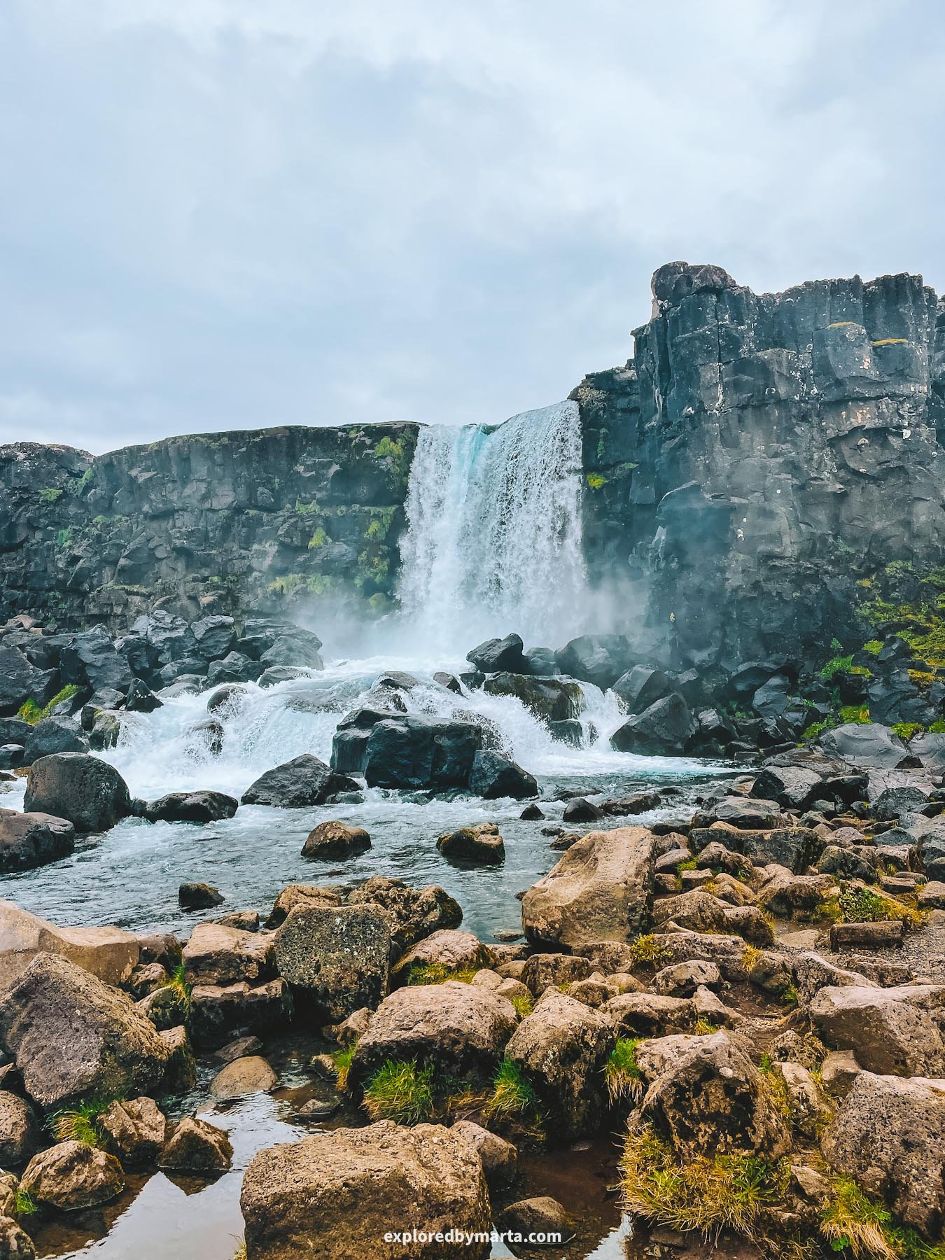 Öxarárfoss waterfall in Almannagjá Canyon in Thingvellir National Park in Iceland