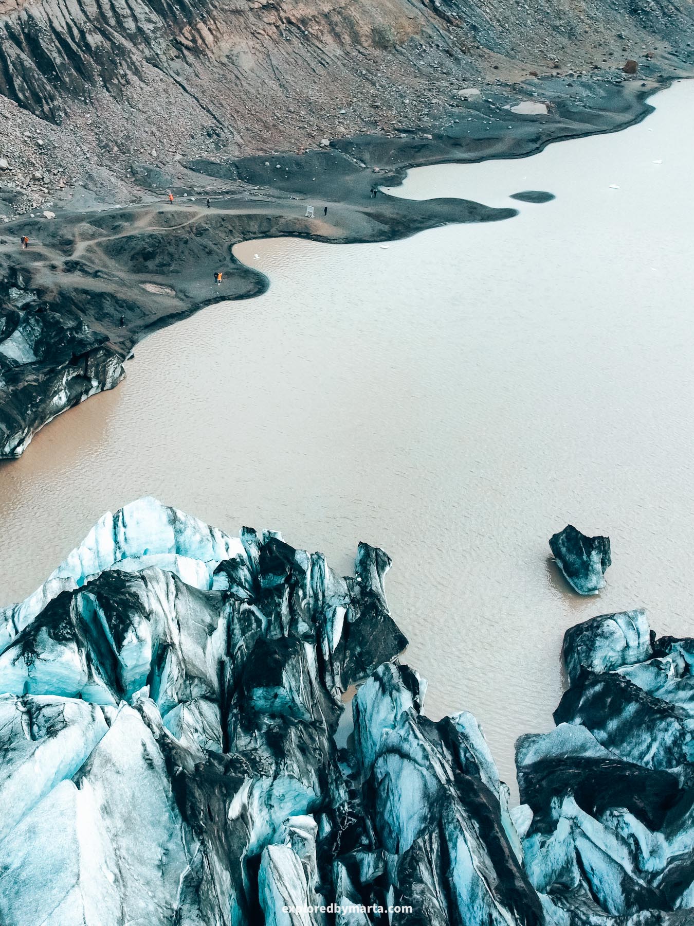 Sólheimajökull Glacier in Iceland with a glacial lake next to it