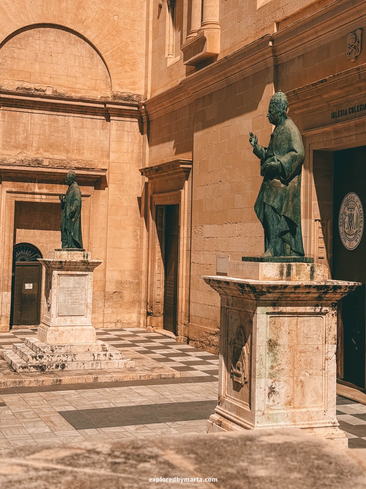 Bronze statues of two Borgia Popes at Collegiate Church of Xàtiva, also known as La Seu
